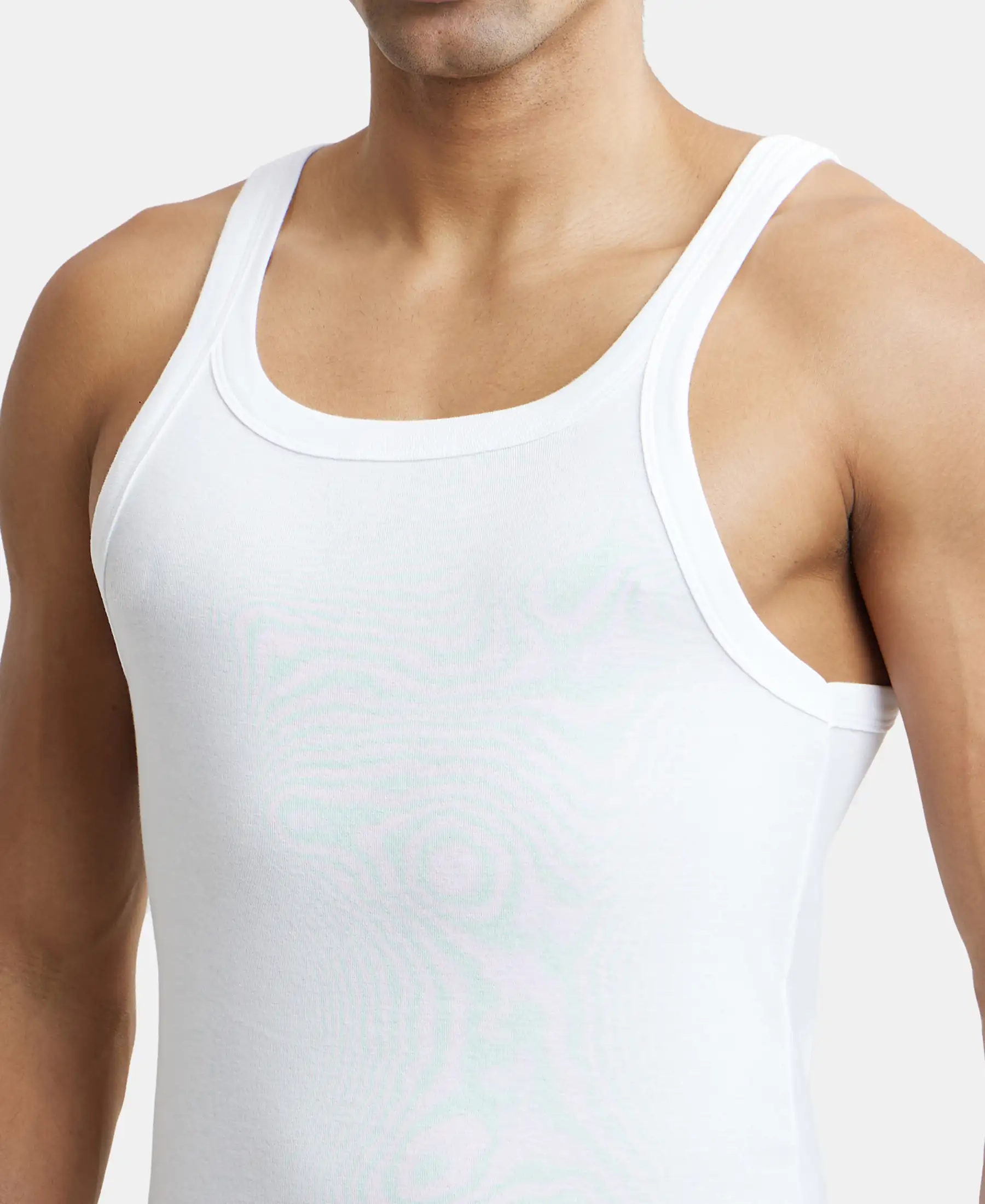 Super Combed Cotton Rib Square Neck Gym Vest - White (Pack of 2) - Image 9