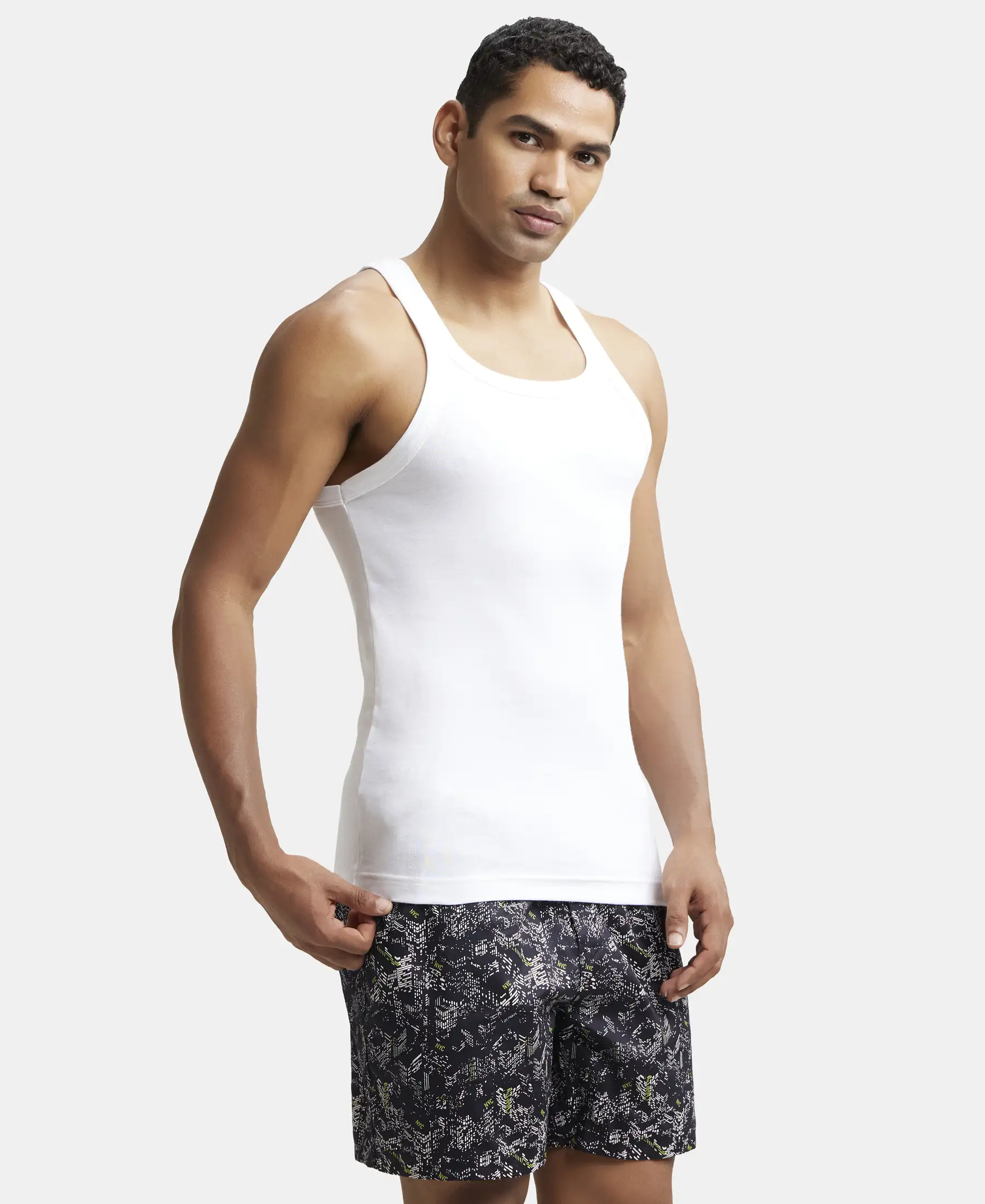 Super Combed Cotton Rib Square Neck Gym Vest - White - Image 2