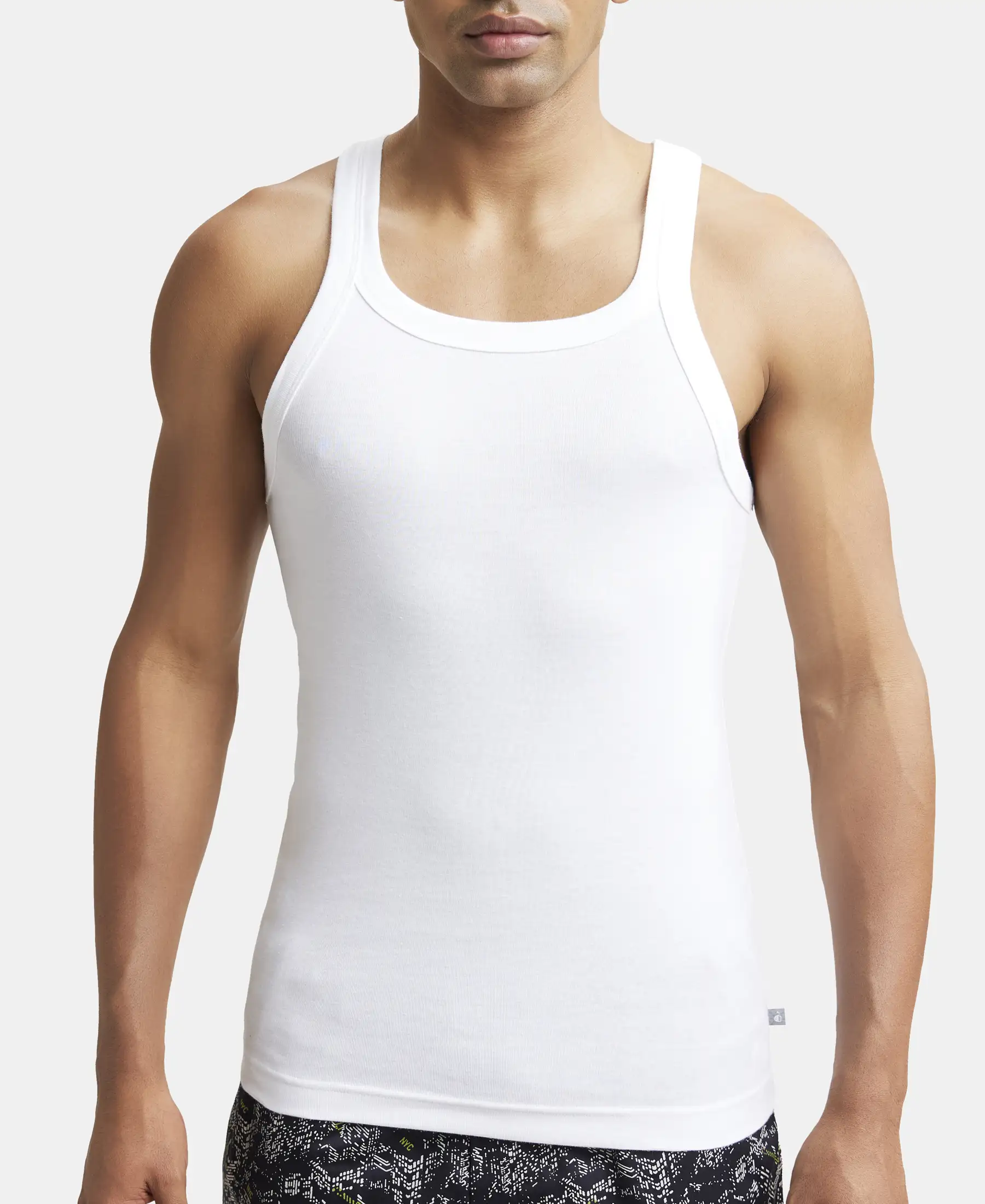 Super Combed Cotton Rib Square Neck Gym Vest - White - Image 6