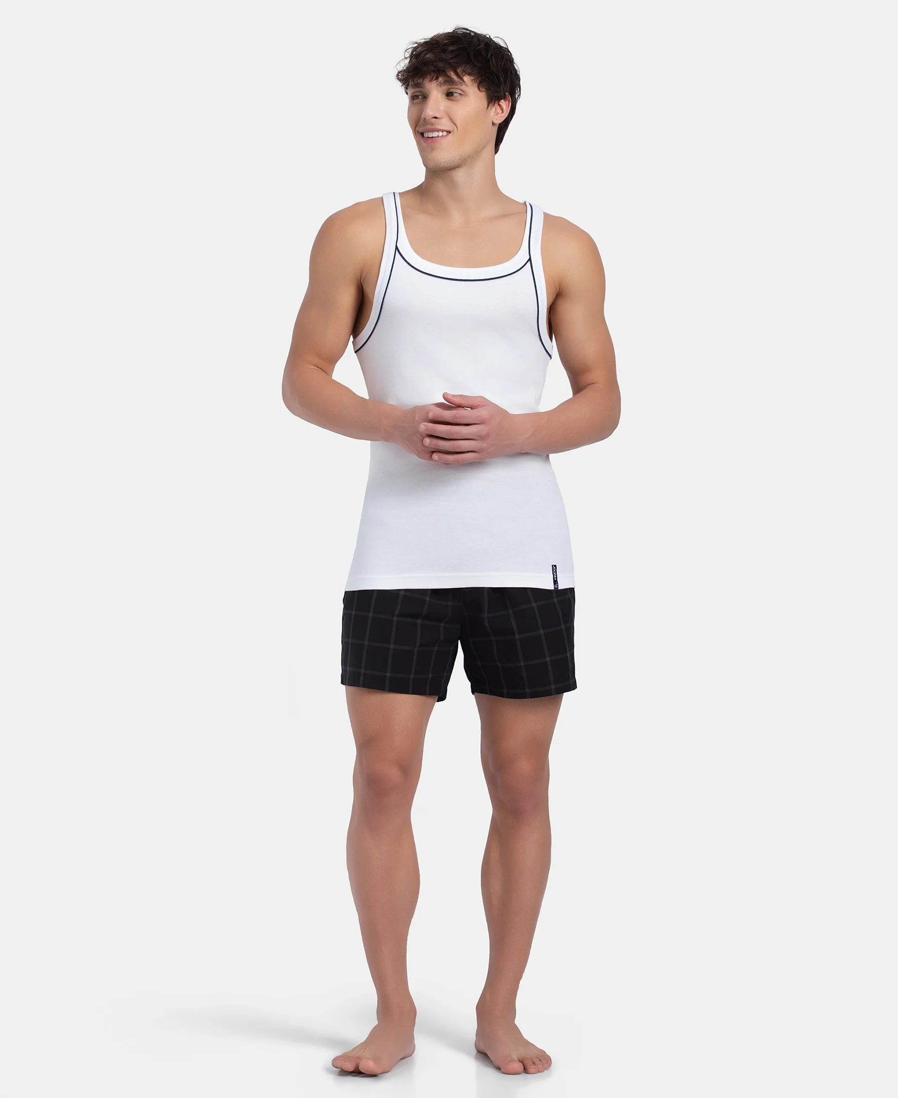 Super Combed Cotton Rib Square Neck Gym Vest with Graphic Print - White - Image 6