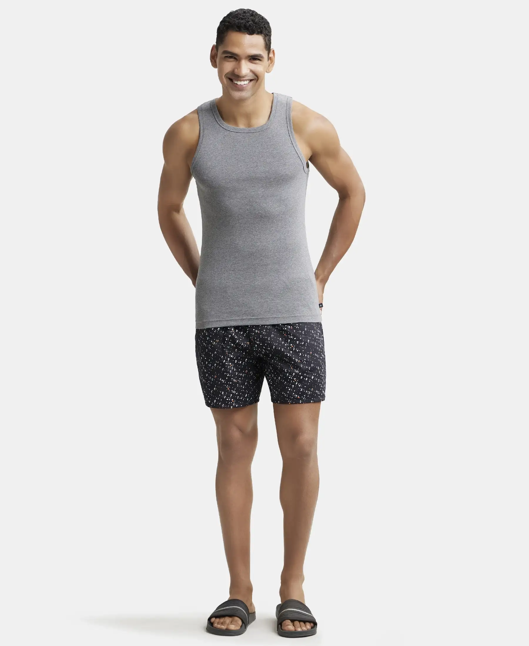 Super Combed Cotton Rib Square Neck Sleeveless Vest - Mid Grey Melange - Image 4