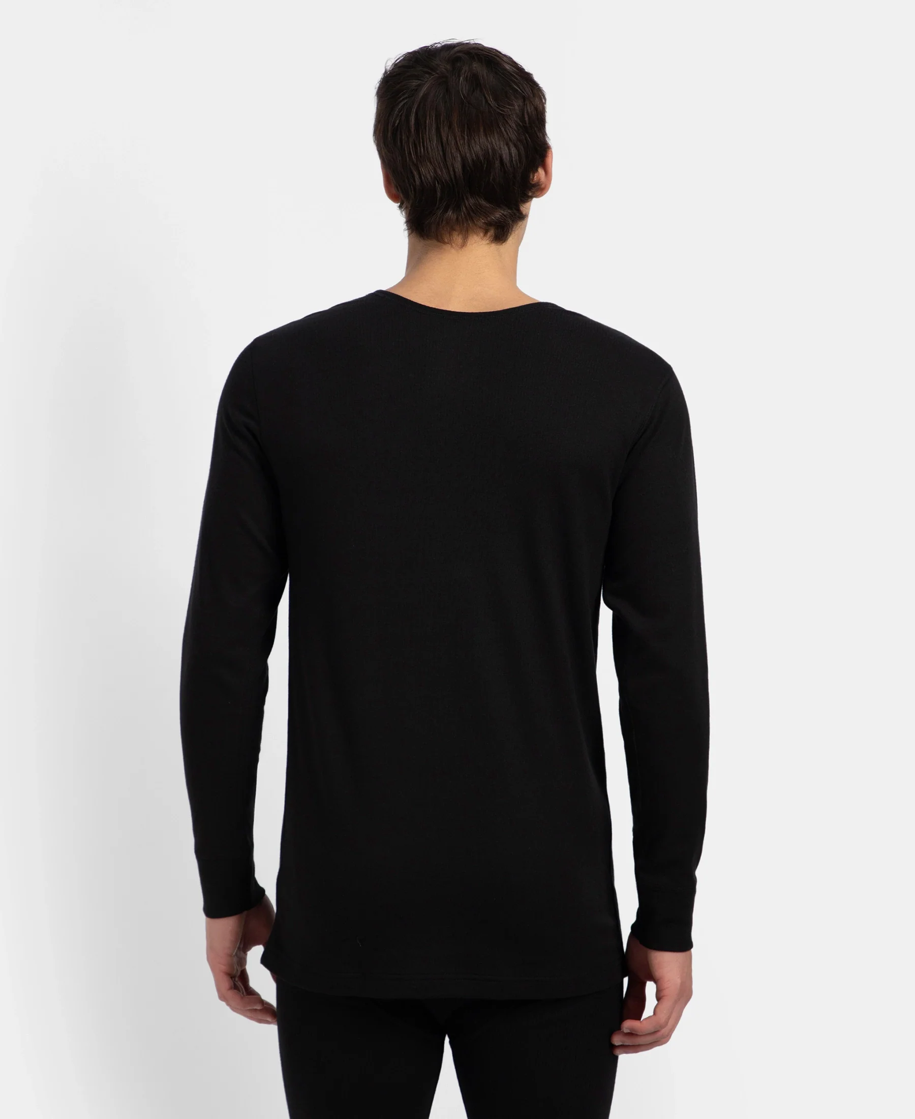 Super Warm Super Combed Cotton Rich Brushed Fabric Full Sleeved Thermal Undershirt with StayWarm Technology - Black - Image 3