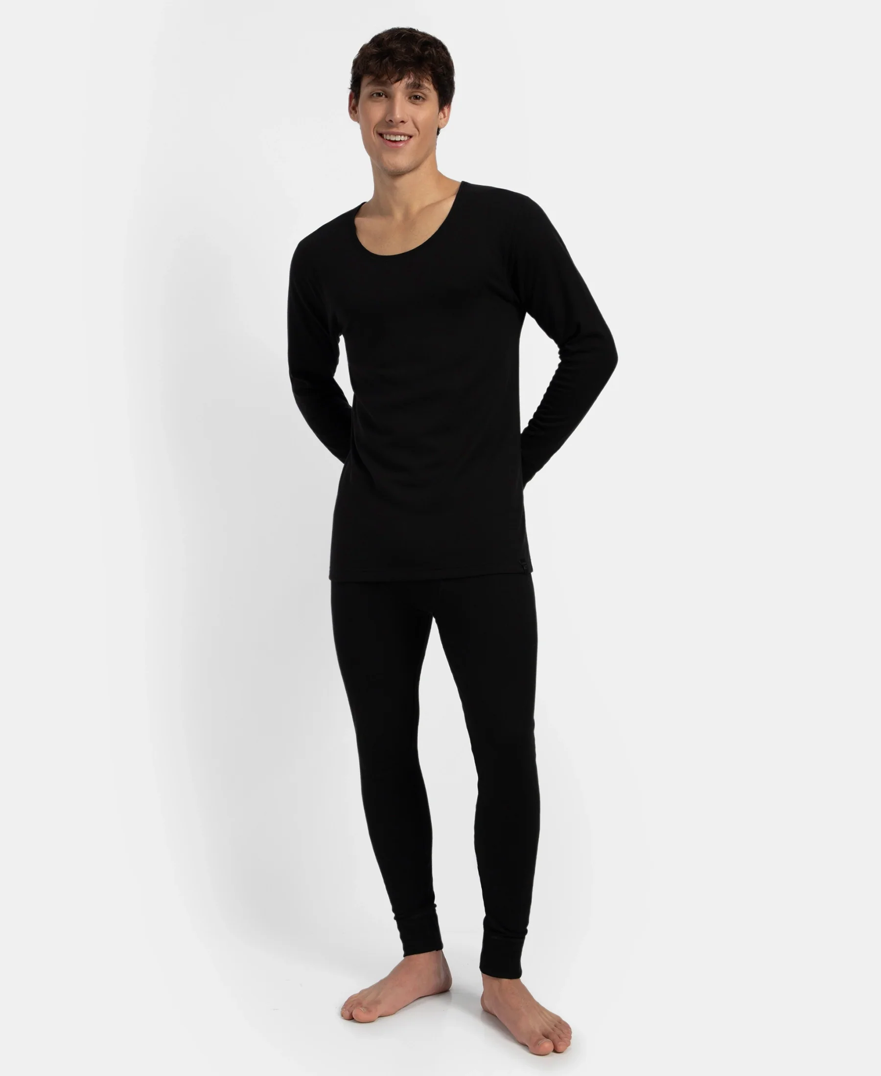 Super Warm Super Combed Cotton Rich Brushed Fabric Full Sleeved Thermal Undershirt with StayWarm Technology - Black - Image 4
