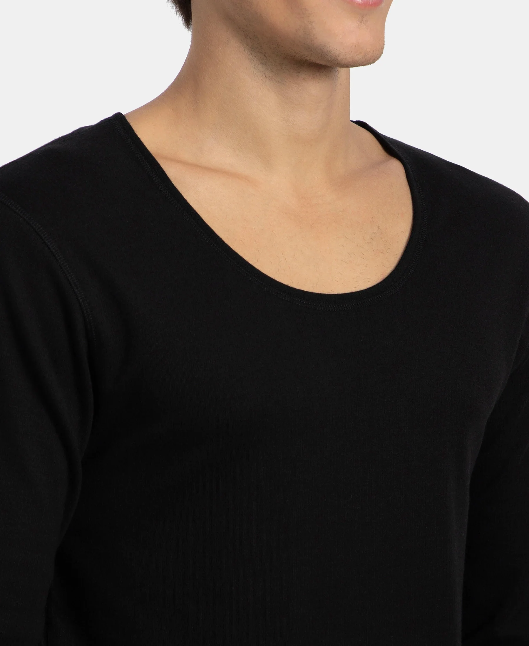 Super Warm Super Combed Cotton Rich Brushed Fabric Full Sleeved Thermal Undershirt with StayWarm Technology - Black - Image 7
