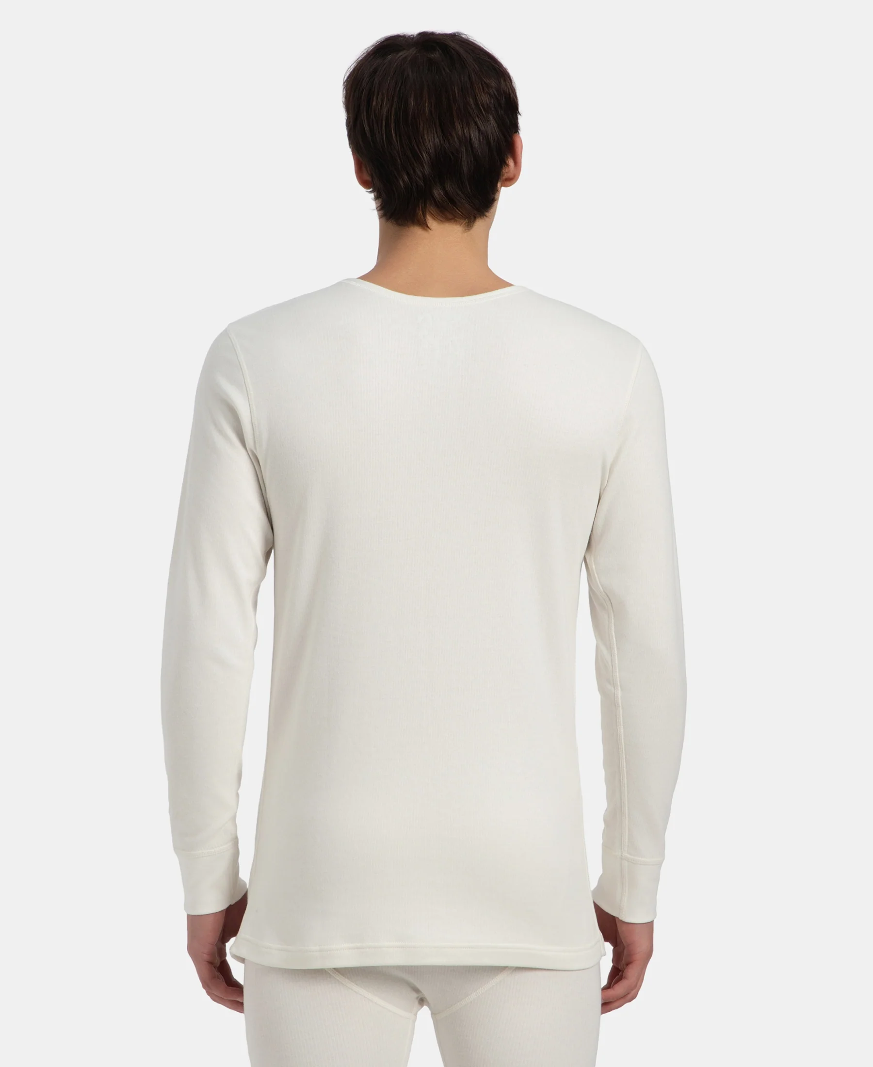Super Warm Super Combed Cotton Rich Brushed Fabric Full Sleeved Thermal Undershirt with StayWarm Technology - Off White - Image 3