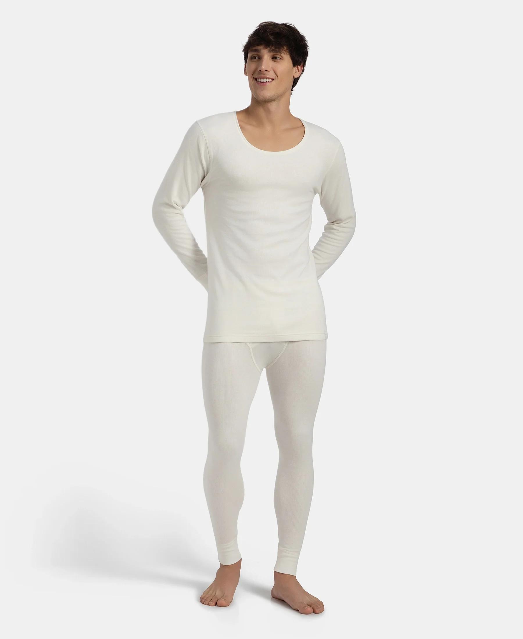 Super Warm Super Combed Cotton Rich Brushed Fabric Full Sleeved Thermal Undershirt with StayWarm Technology - Off White - Image 4