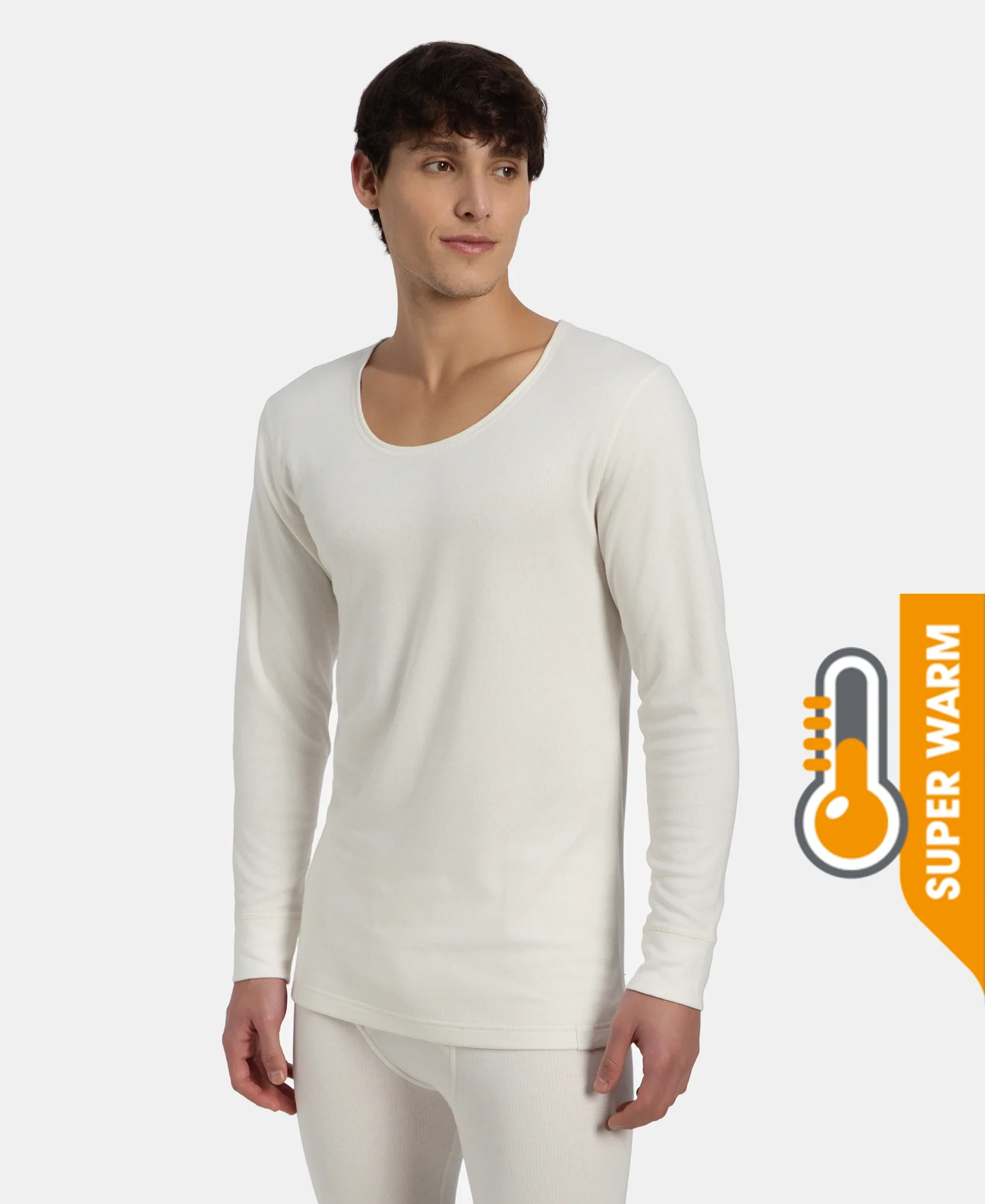 Super Warm Super Combed Cotton Rich Brushed Fabric Full Sleeved Thermal Undershirt with StayWarm Technology - Off White - Image 5