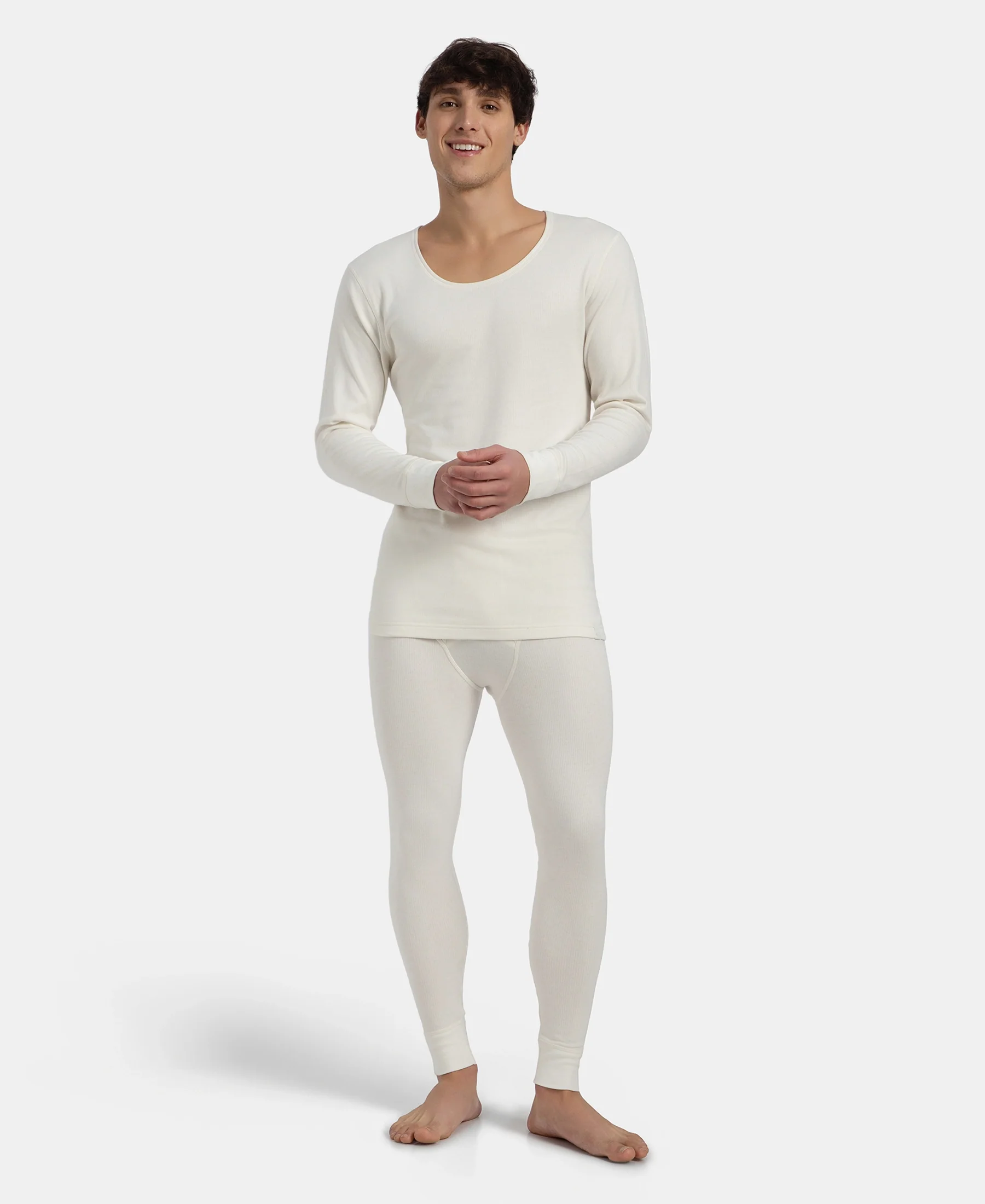 Super Warm Super Combed Cotton Rich Brushed Fabric Full Sleeved Thermal Undershirt with StayWarm Technology - Off White - Image 6