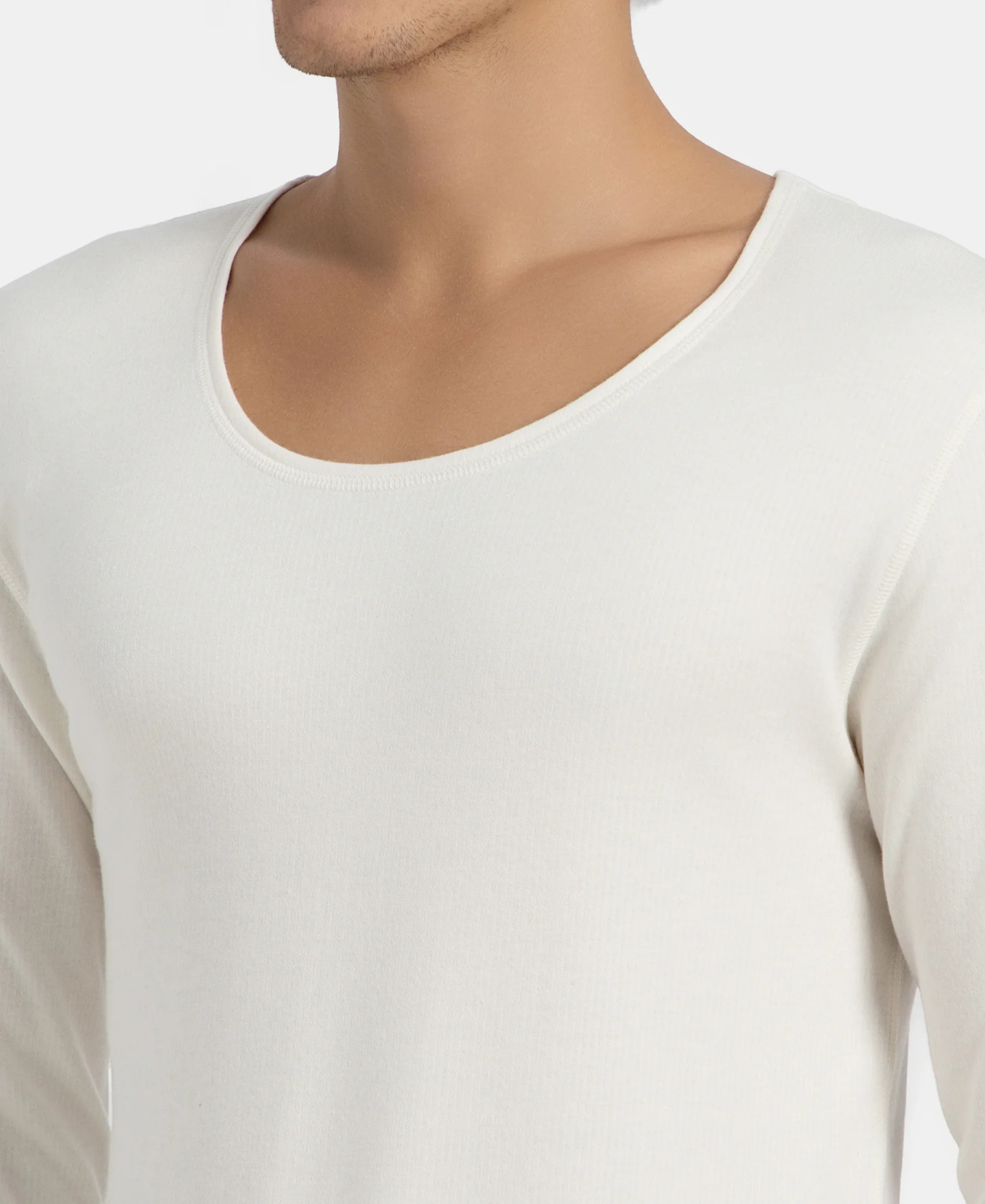 Super Warm Super Combed Cotton Rich Brushed Fabric Full Sleeved Thermal Undershirt with StayWarm Technology - Off White - Image 7