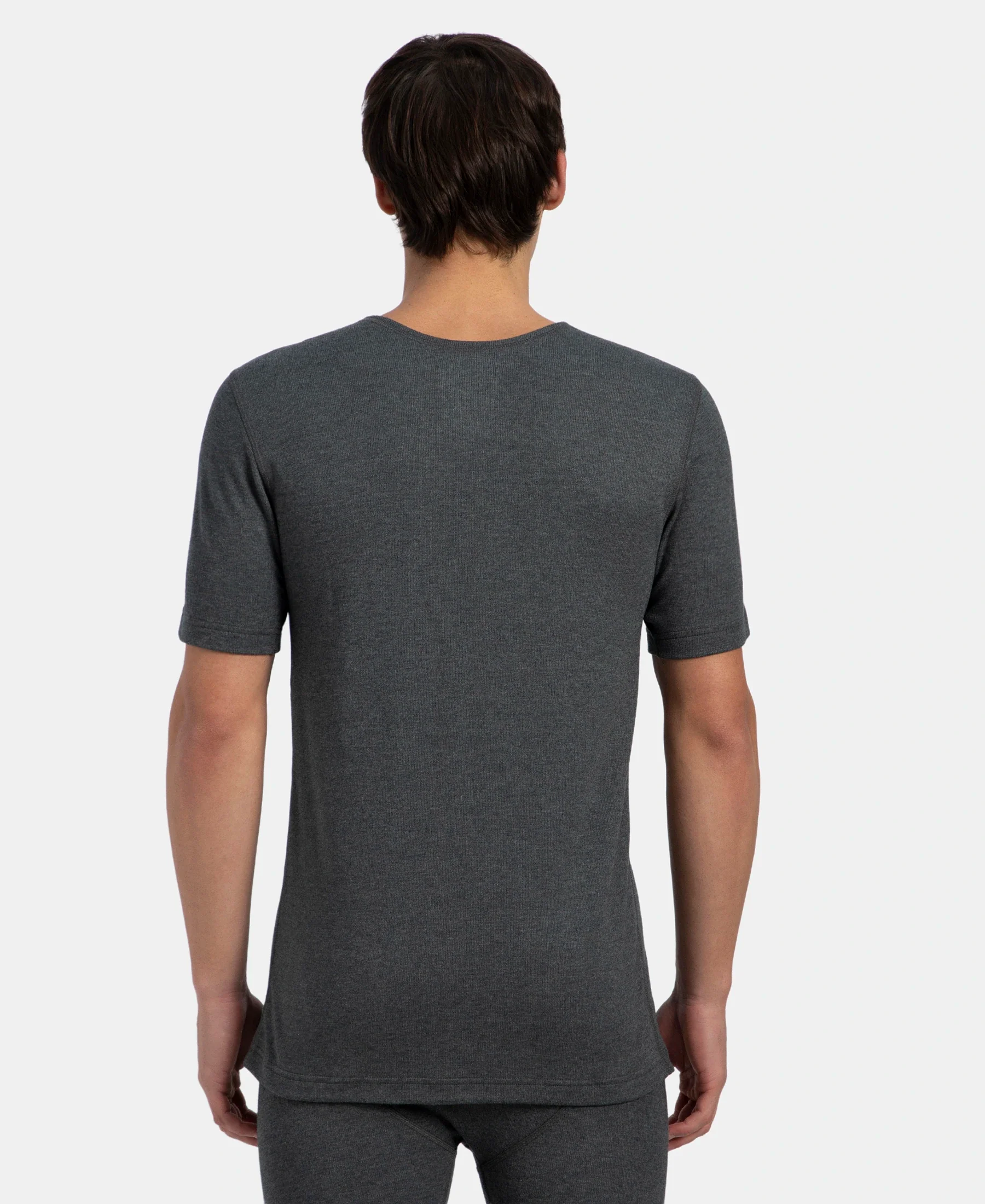 Super Warm Super Combed Cotton Rich Brushed Fabric Half Sleeved Thermal Undershirt with StayWarm Technology - Charcoal Melange - Image 3
