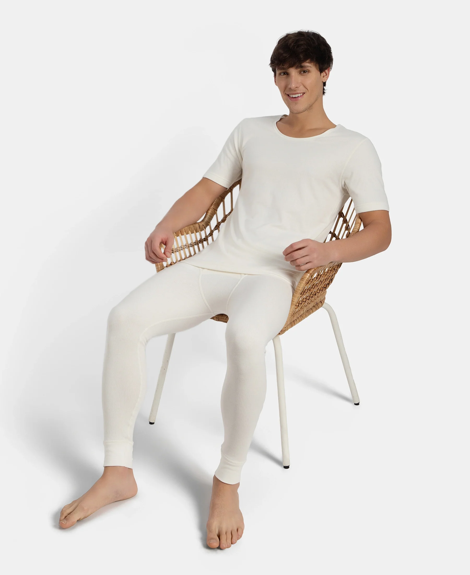 Super Warm Super Combed Cotton Rich Brushed Fabric Half Sleeved Thermal Undershirt with StayWarm Technology - Off White - Image 6