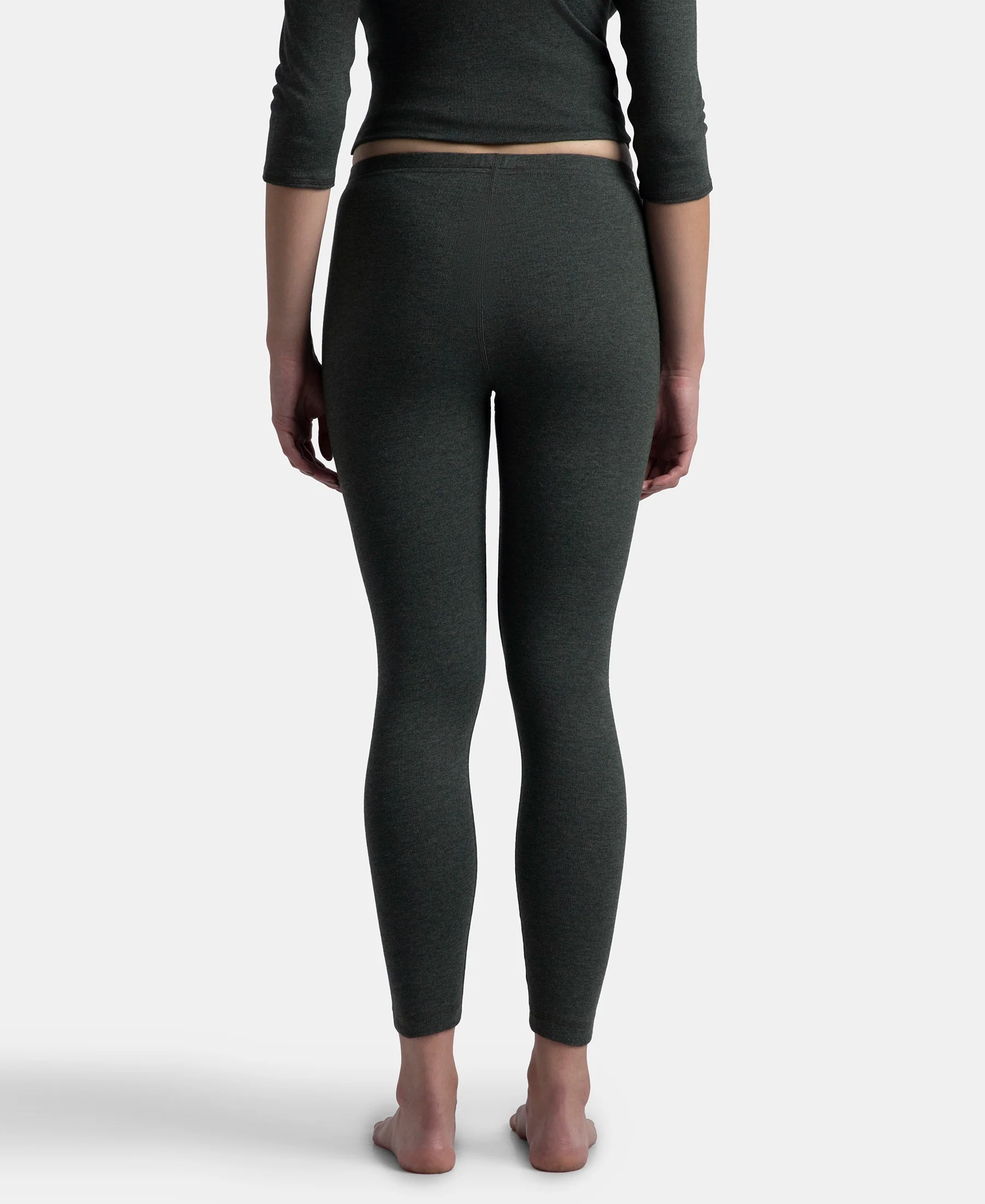 Super Warm Super Combed Cotton Rich Brushed Fabric Thermal Leggings with StayWarm Technology - Charcoal Melange - Image 3