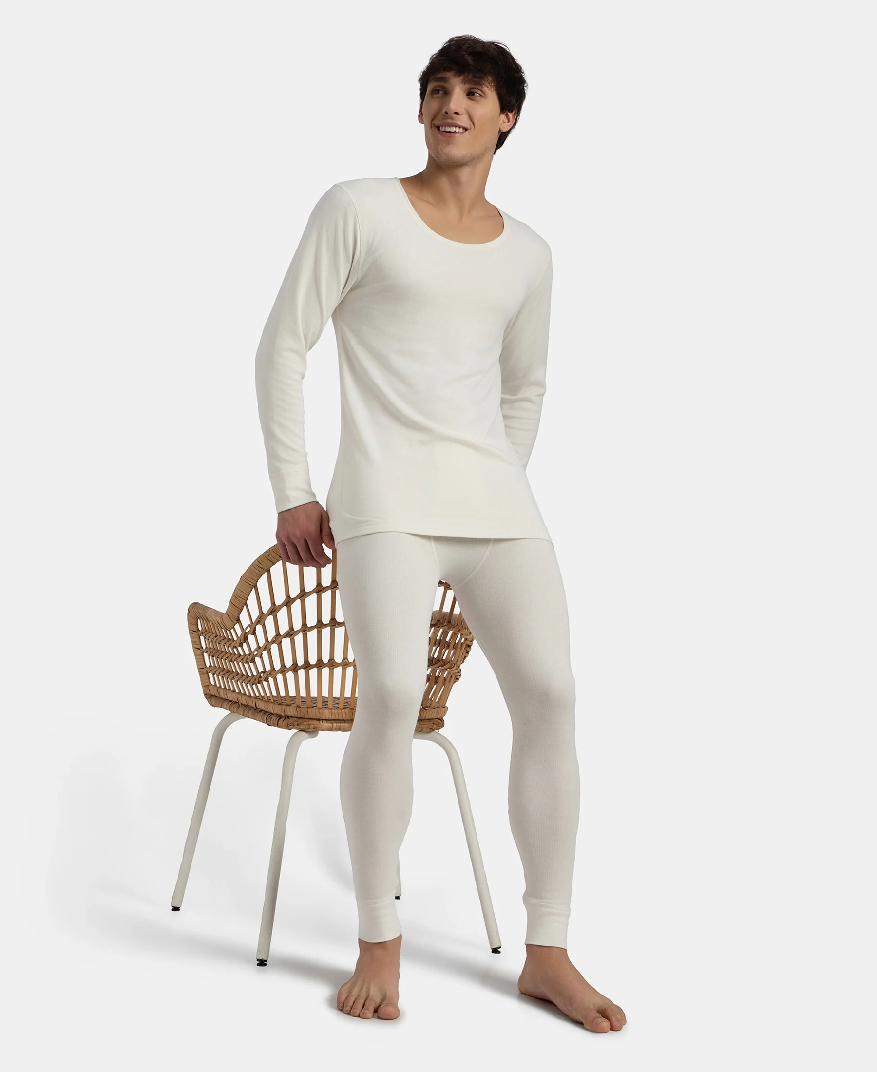 Super Warm Super Combed Cotton Rich Brushed Fabric Thermal Long John with StayWarm Technology - Off White - Image 4