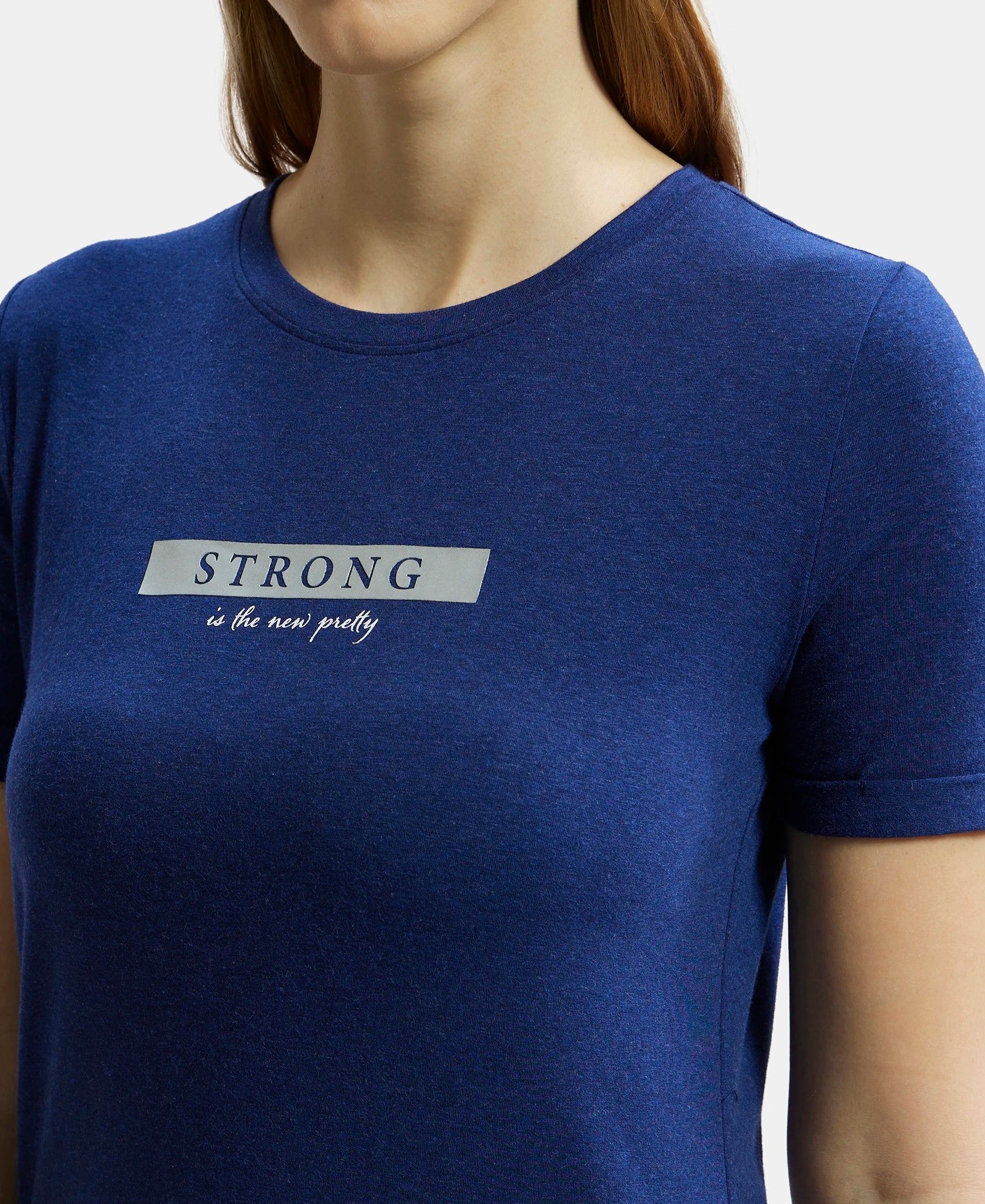 Super Combed Cotton Rich Elastane Stretch Relaxed Fit Graphic Printed Round Neck Half Sleeve T-Shirt - Imperial Blue Melange - Image 7