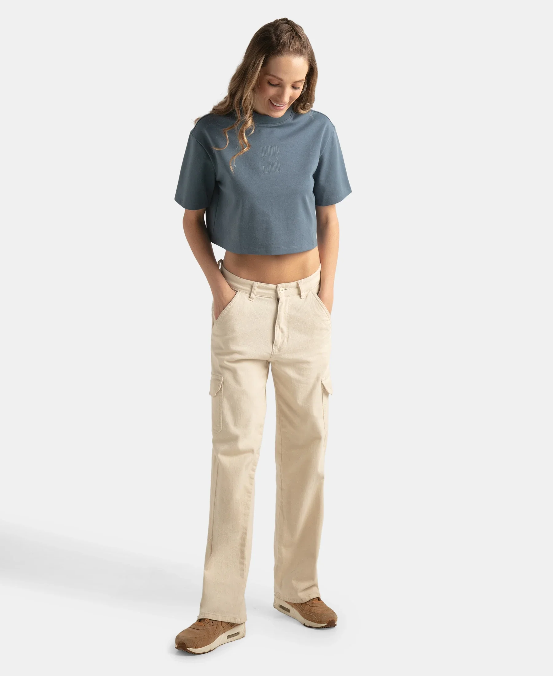 Super Combed Cotton Rich Elastane Stretch Oversized Boxy Fit Crop Top - Blue Mirage - Image 4