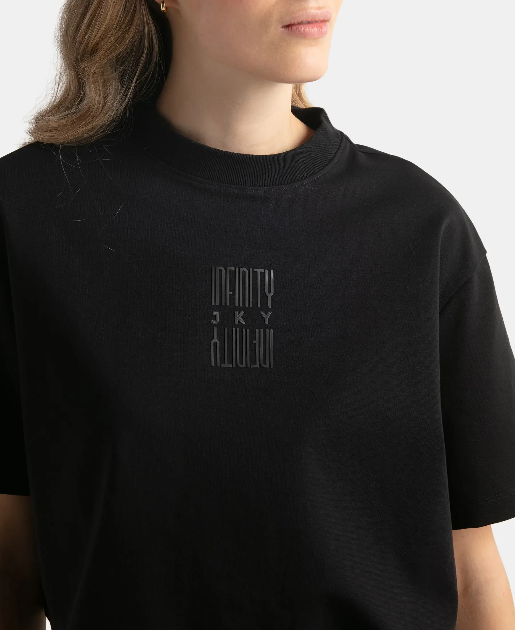 Super Combed Cotton Rich Elastane Stretch Oversized Boxy Fit Crop Top - Deep Black - Image 7
