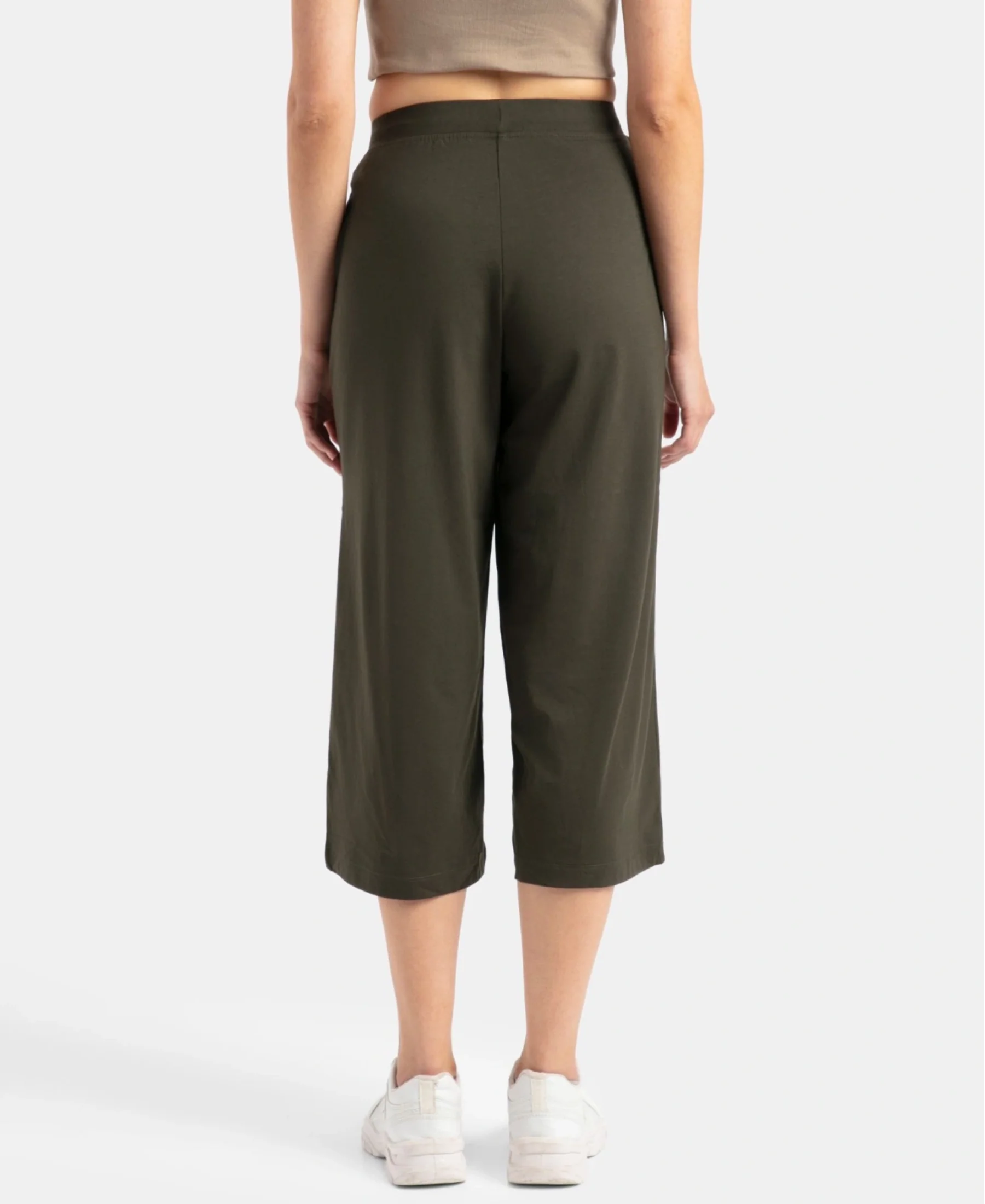 Super Combed Cotton Rich Elastane Stretch Relaxed Fit Culottes - Olive - Image 3