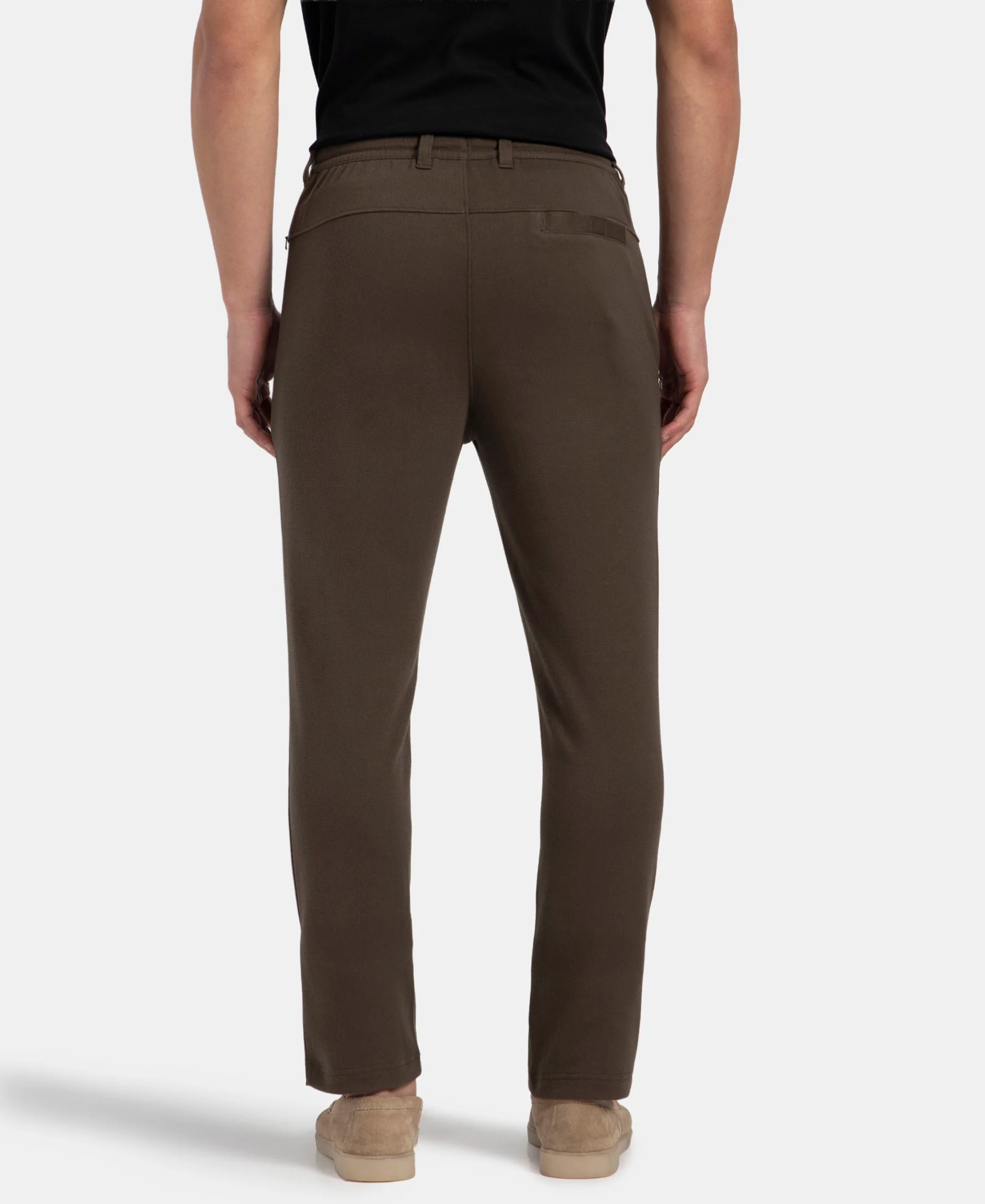 Super Combed Cotton Rich Elastane Stretch Slim Fit All Day Pants with Pockets - Black Olive - Image 3
