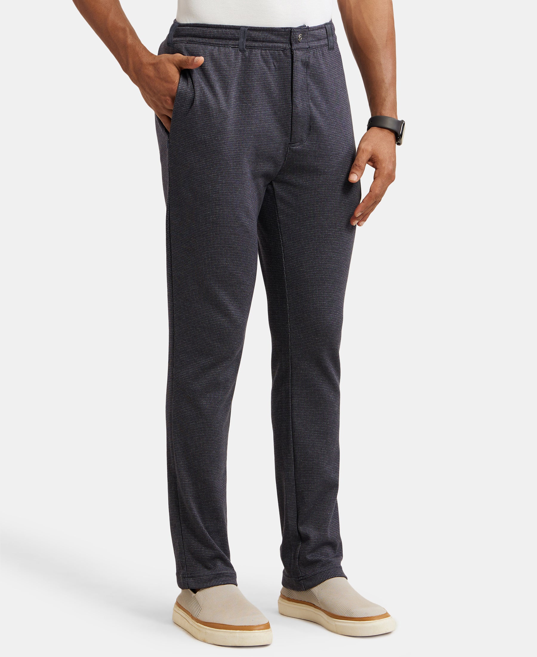 Super Combed Cotton Rich Elastane Stretch Slim Fit All Day Pants with Pockets - Navy - Image 2