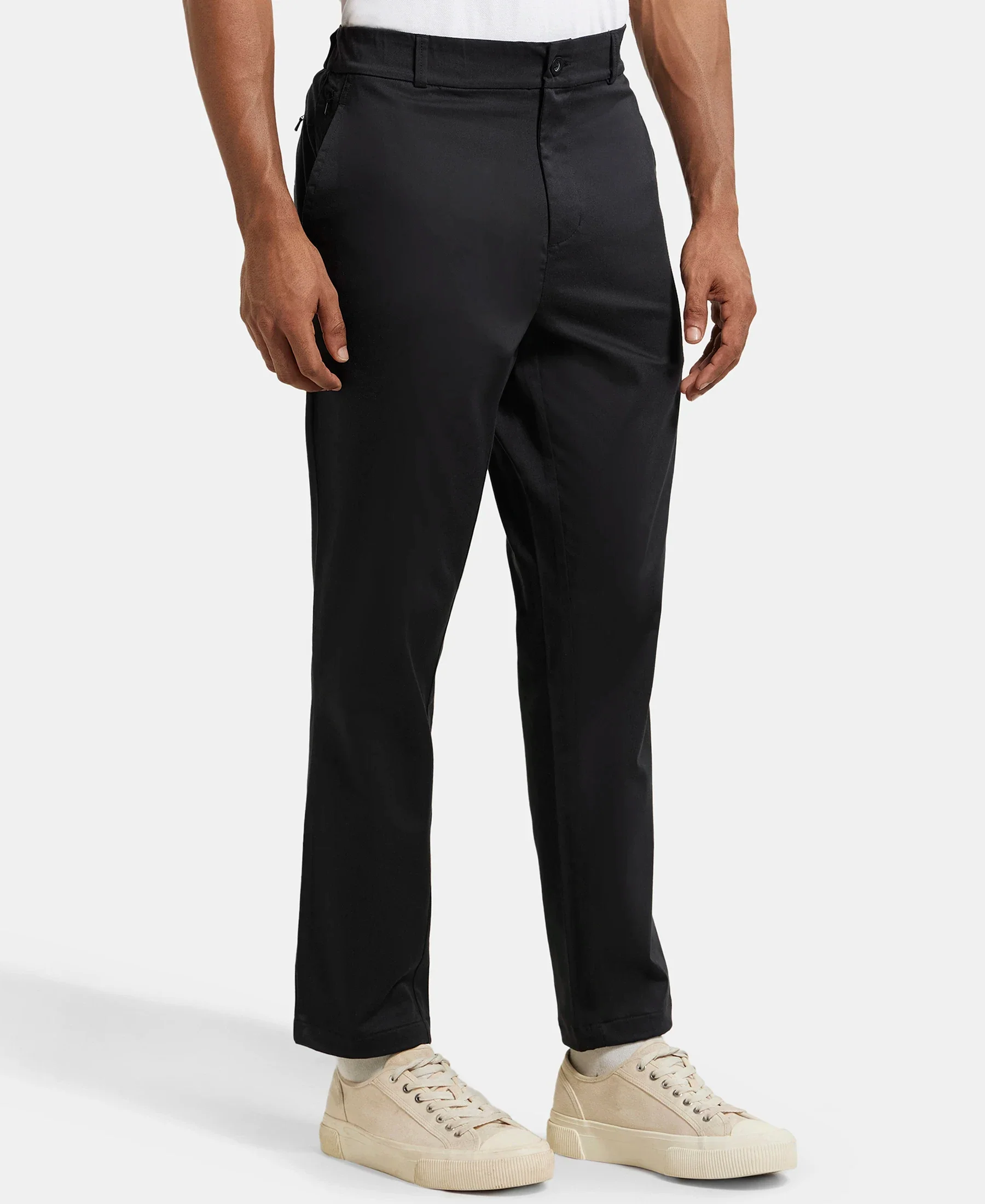 Super Combed Cotton Rich Elastane Stretch Woven Fabric Slim Fit All Day Pants - Black - Image 2