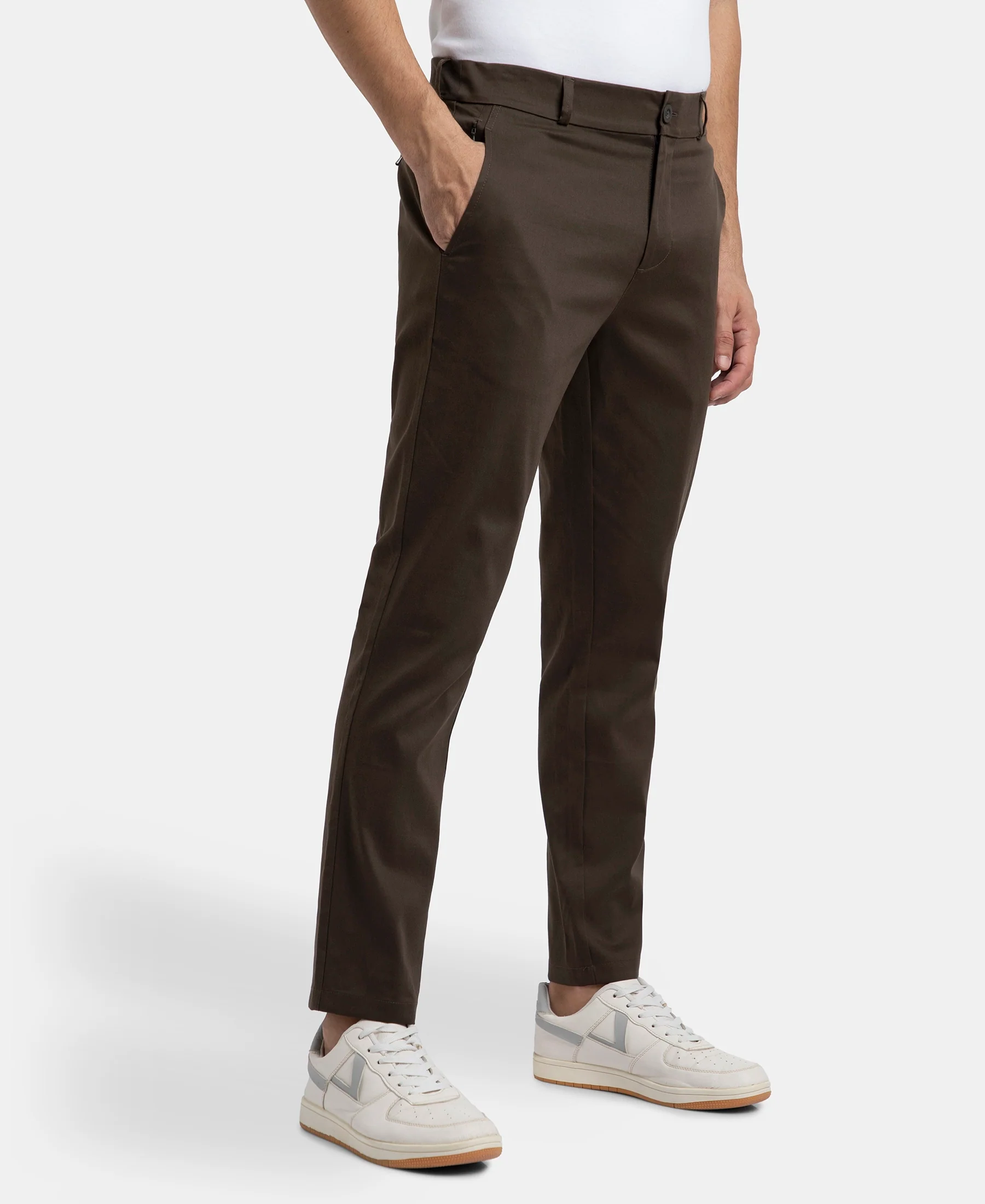 Super Combed Cotton Rich Elastane Stretch Woven Fabric Slim Fit All Day Pants - Black Olive - Image 2