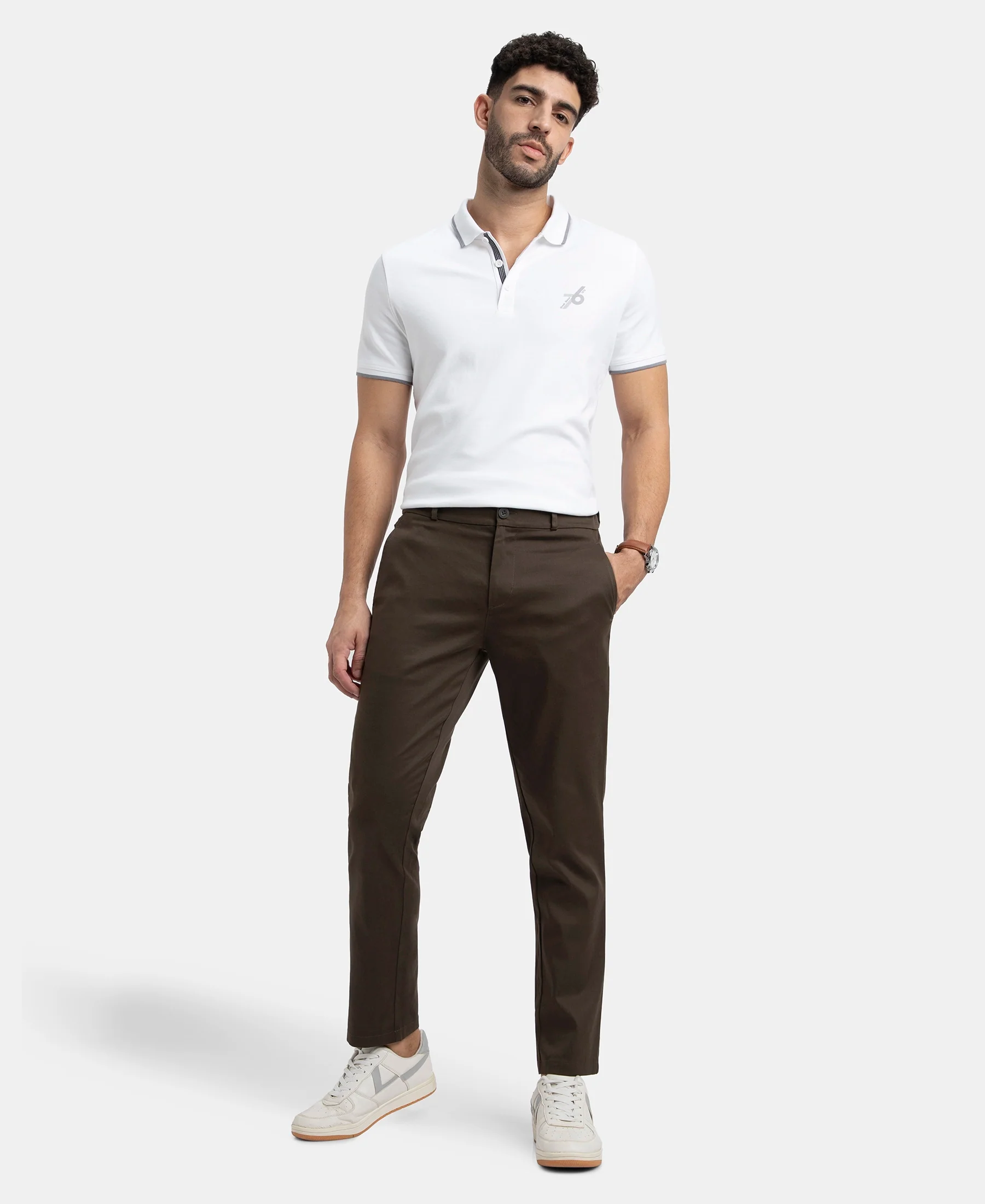 Super Combed Cotton Rich Elastane Stretch Woven Fabric Slim Fit All Day Pants - Black Olive - Image 4