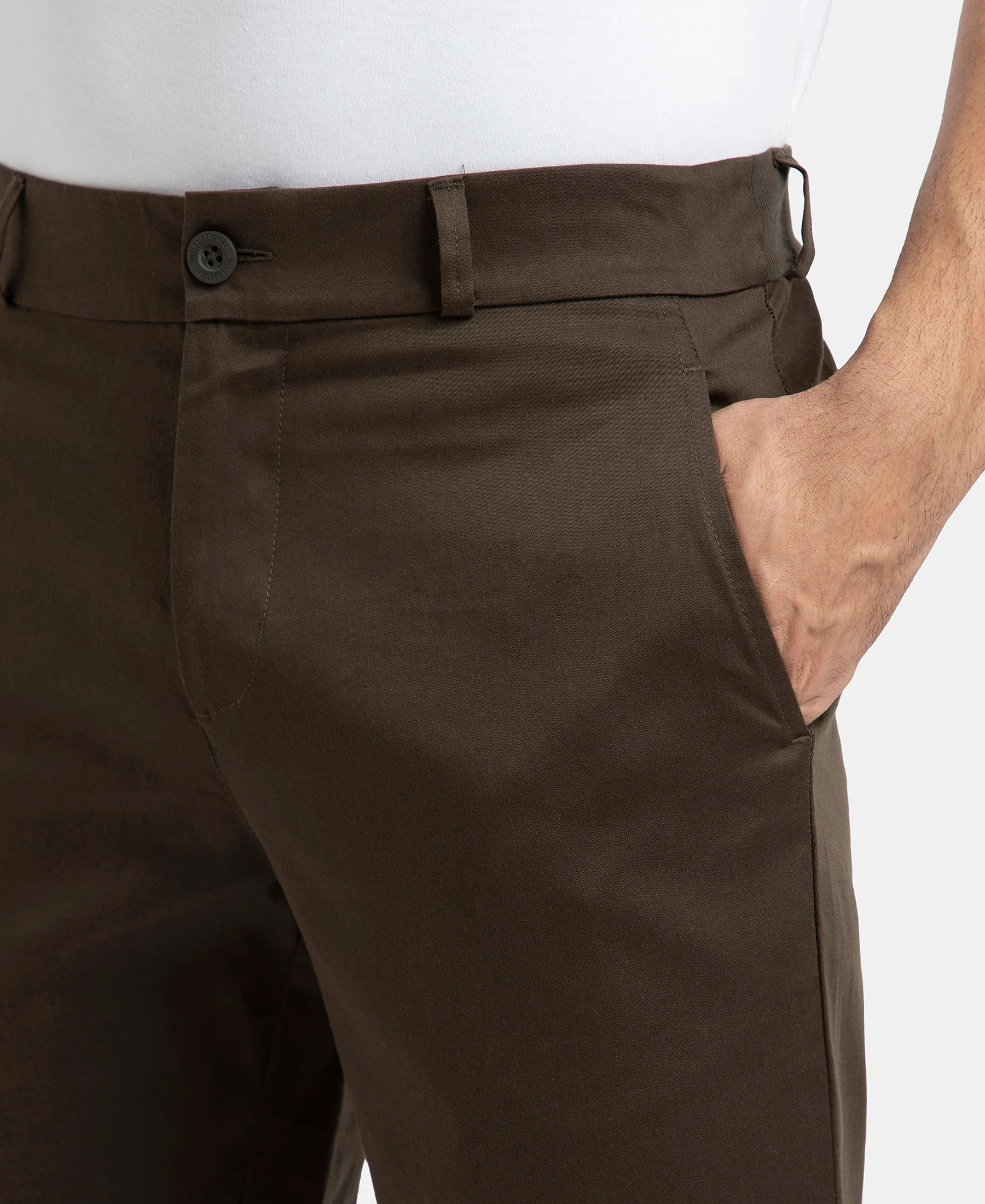 Super Combed Cotton Rich Elastane Stretch Woven Fabric Slim Fit All Day Pants - Black Olive - Image 7