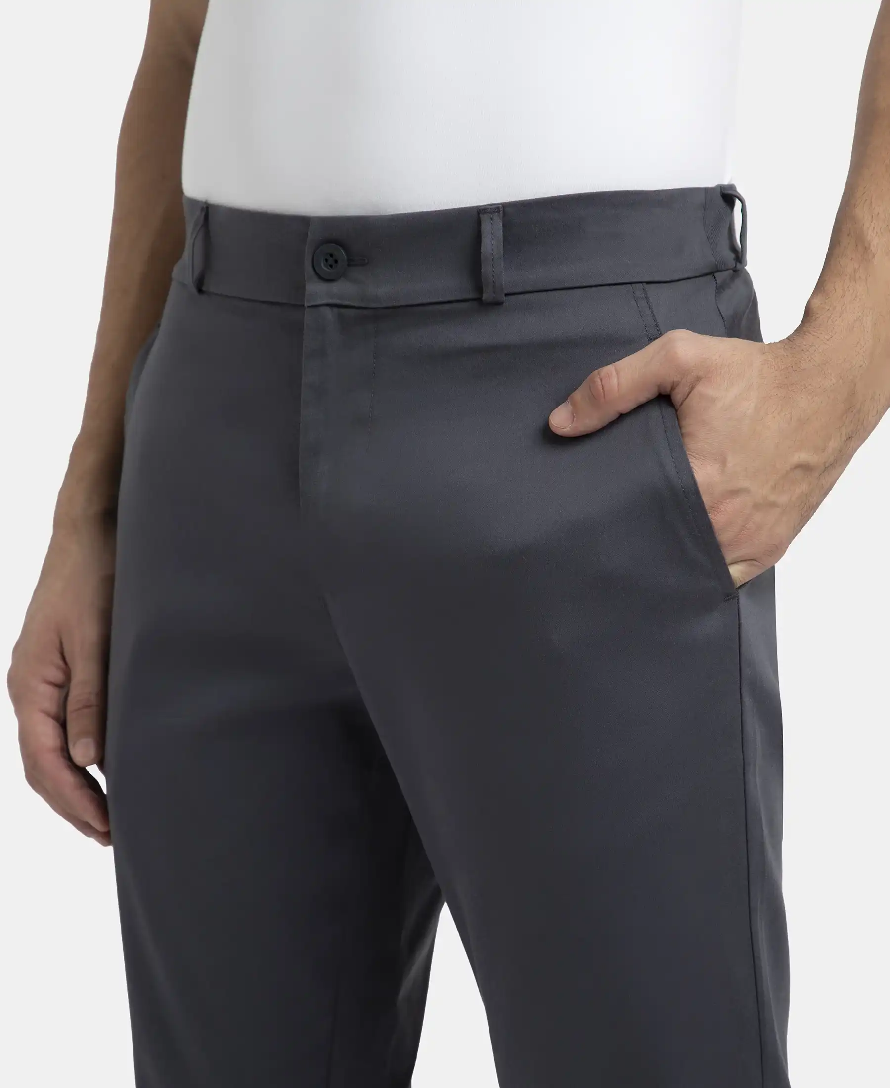 Super Combed Cotton Rich Elastane Stretch Woven Fabric Slim Fit All Day Pants - Graphite - Image 8