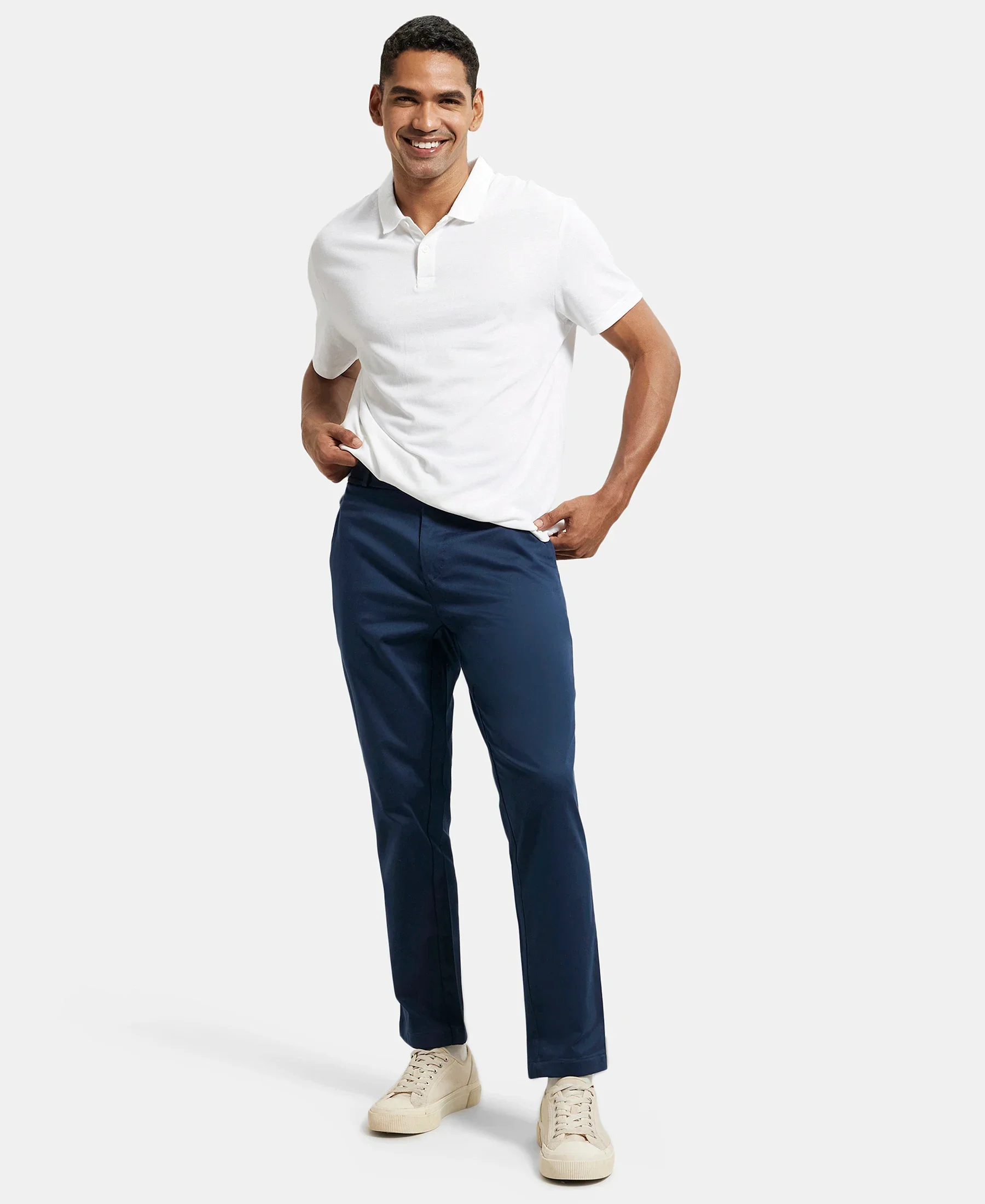 Super Combed Cotton Rich Elastane Stretch Woven Fabric Slim Fit All Day Pants - Navy - Image 4