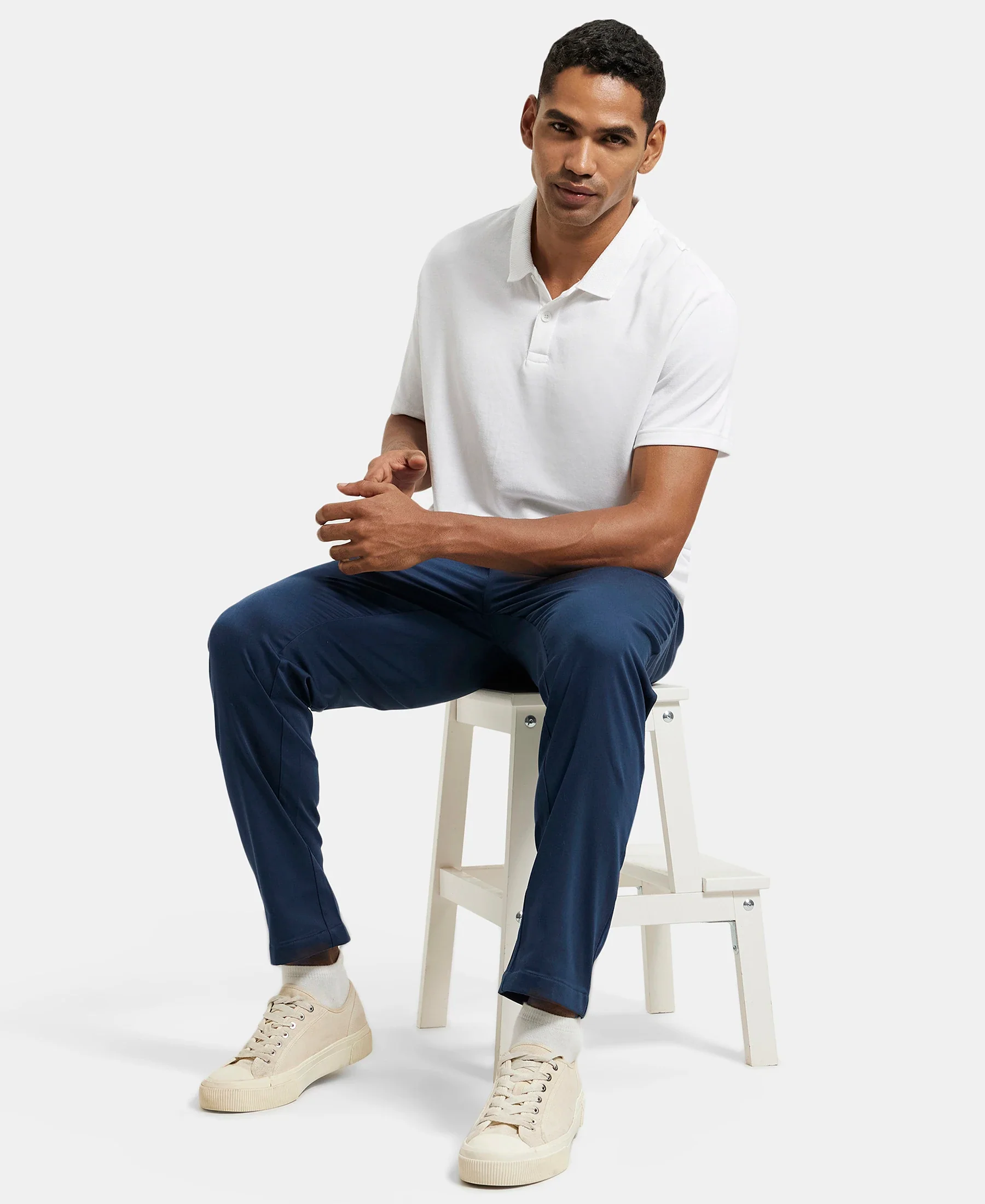 Super Combed Cotton Rich Elastane Stretch Woven Fabric Slim Fit All Day Pants - Navy - Image 6