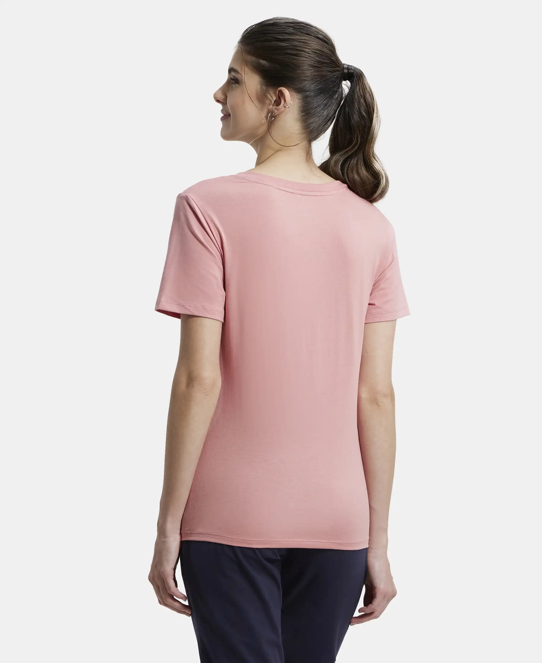 Super Combed Cotton Rich Fabric Relaxed Fit V-Neck Half Sleeve T-Shirt - Brandied Apricot - Image 3