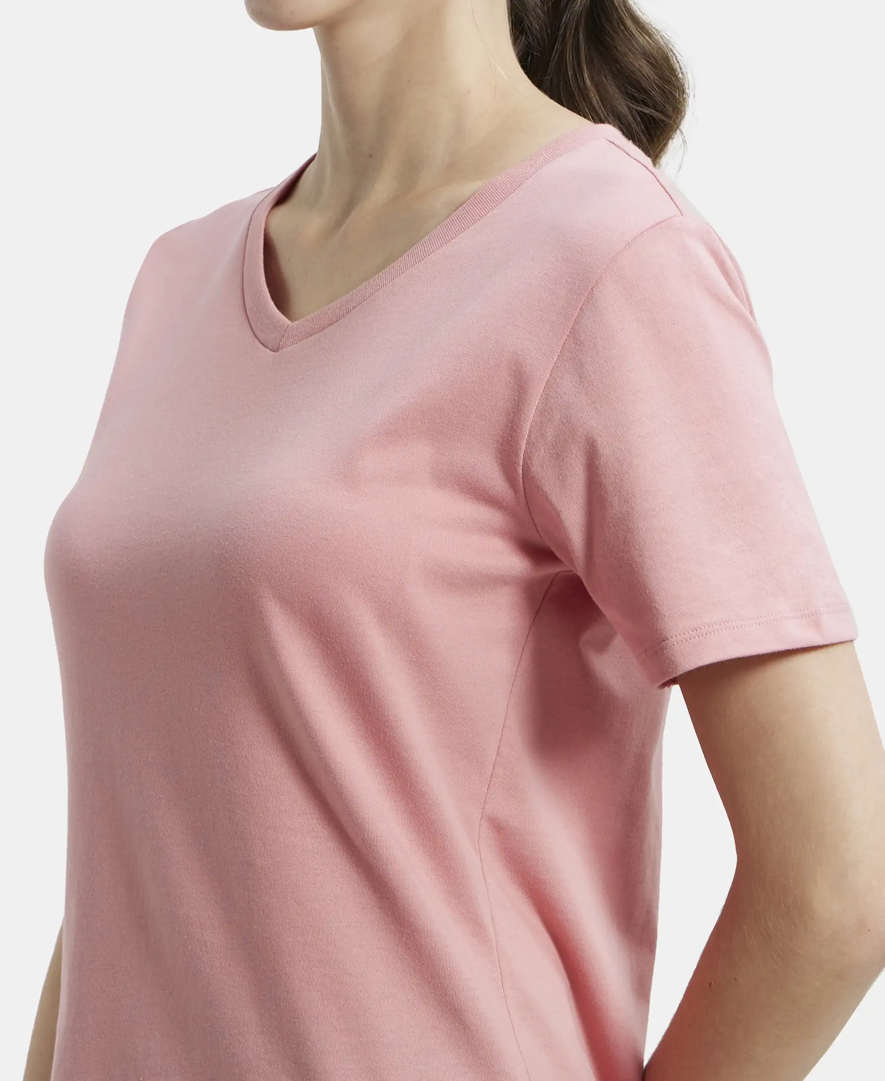 Super Combed Cotton Rich Fabric Relaxed Fit V-Neck Half Sleeve T-Shirt - Brandied Apricot - Image 6