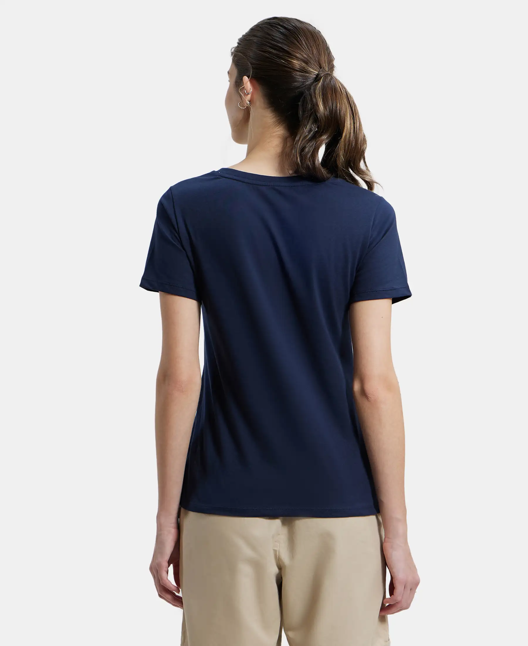 Super Combed Cotton Rich Fabric Relaxed Fit V-Neck Half Sleeve T-Shirt - Navy Blazer - Image 3