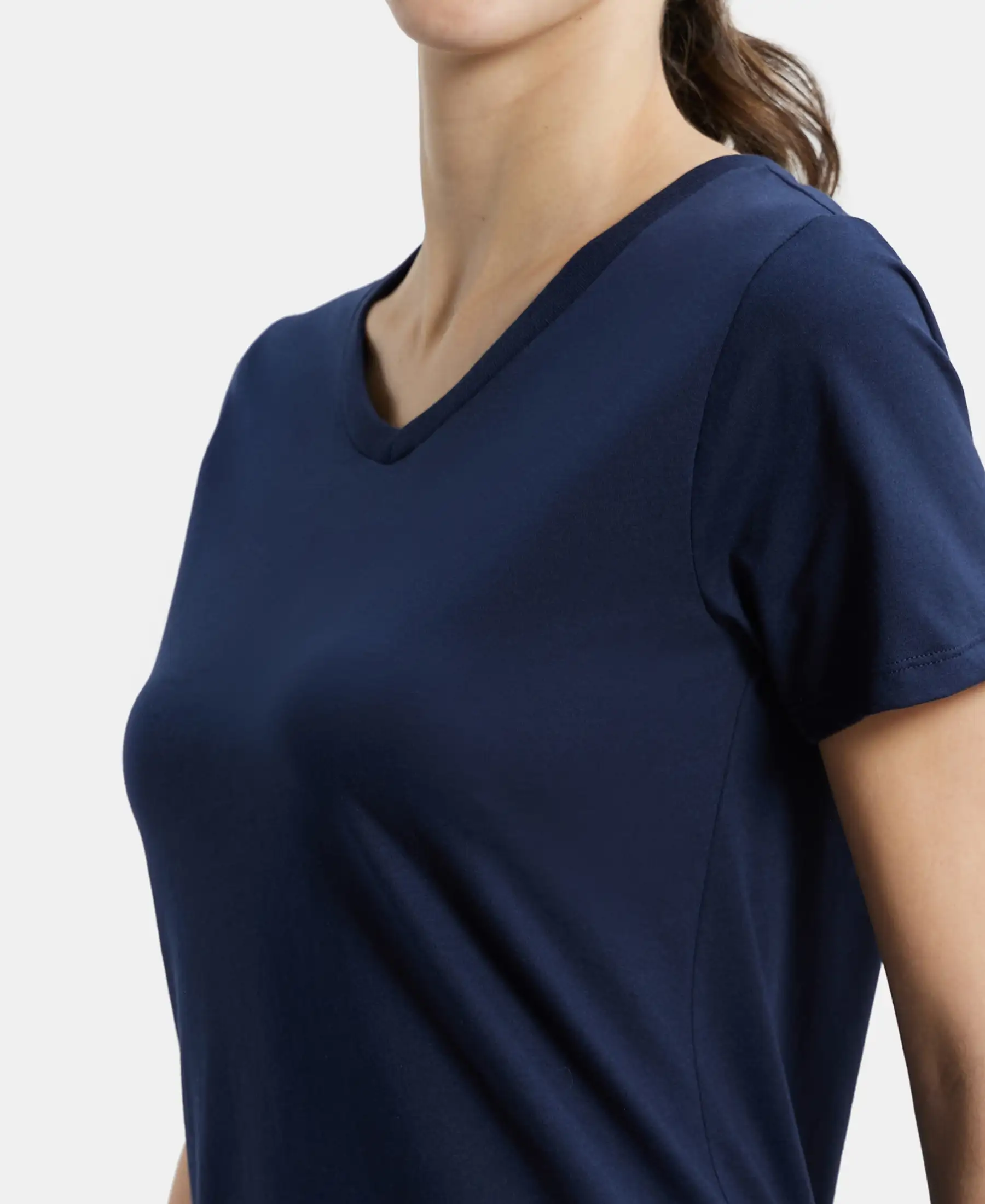 Super Combed Cotton Rich Fabric Relaxed Fit V-Neck Half Sleeve T-Shirt - Navy Blazer - Image 7
