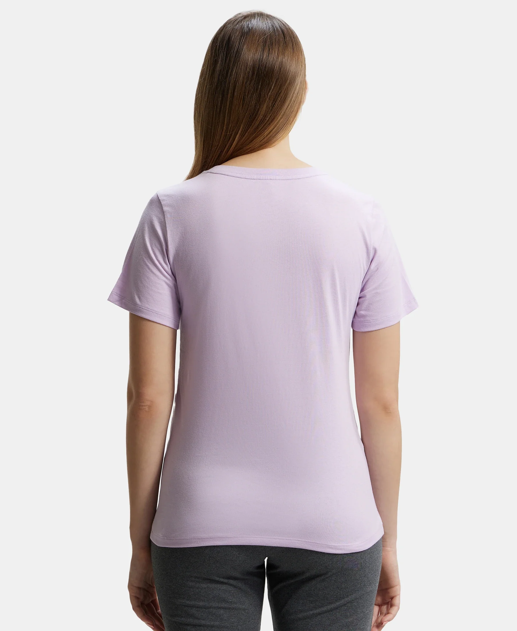 Super Combed Cotton Rich Fabric Relaxed Fit V-Neck Half Sleeve T-Shirt - Orchid Bloom - Image 3
