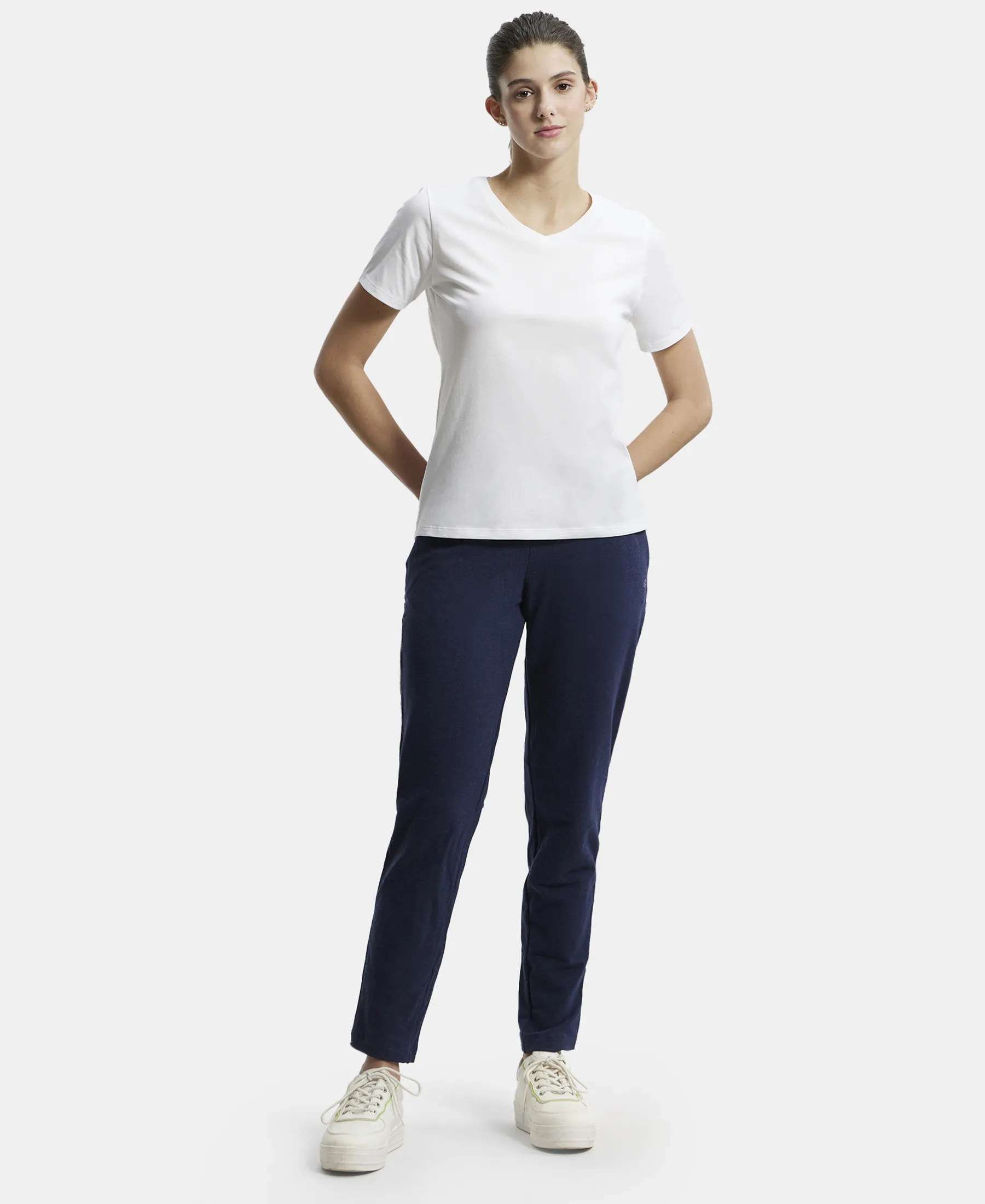 Super Combed Cotton Rich Fabric Relaxed Fit V-Neck Half Sleeve T-Shirt - White - Image 4
