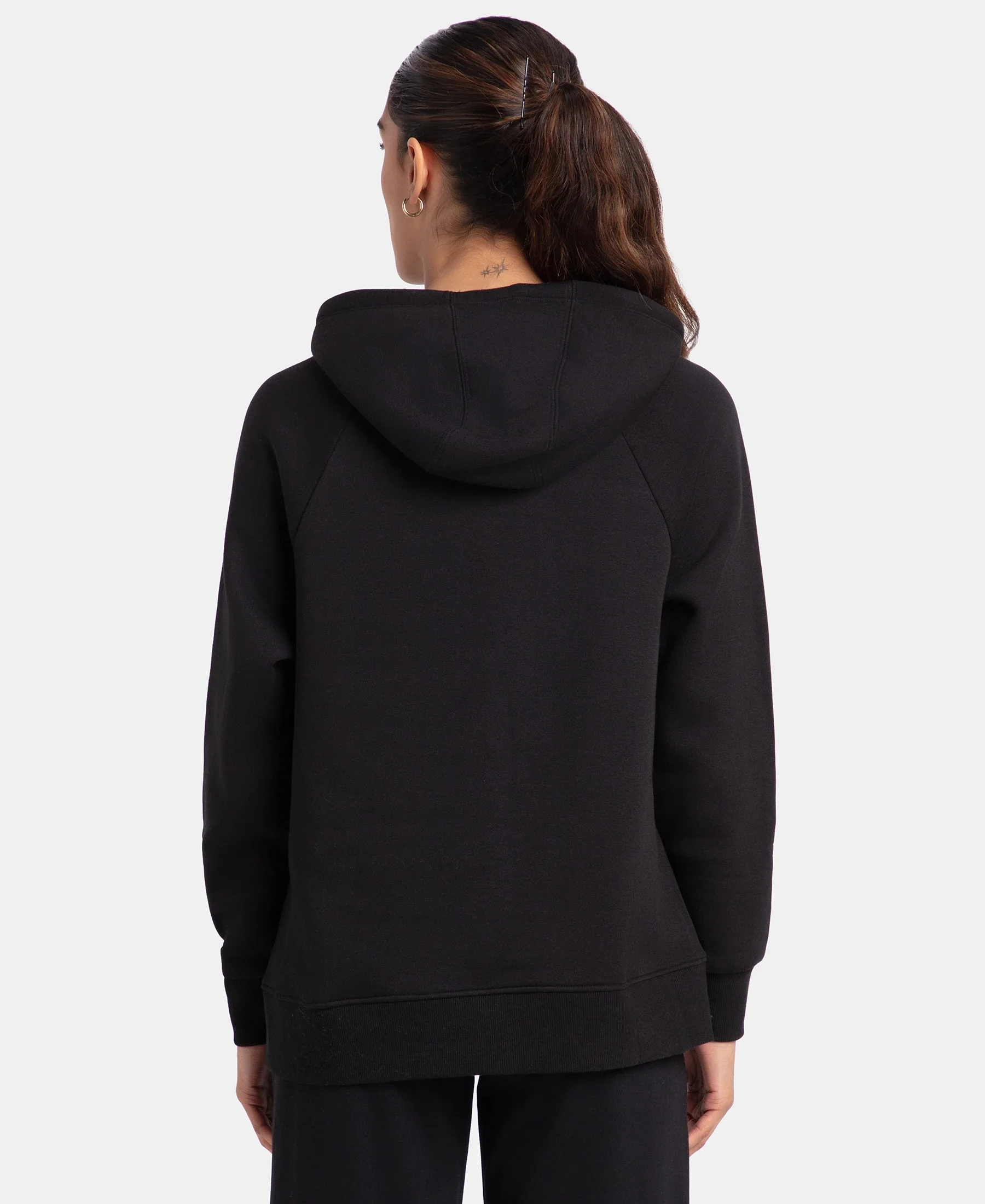 Super Combed Cotton Rich Fleece Fabric Raglan Sleeve Hoodie Sweatshirt - Black - Image 3