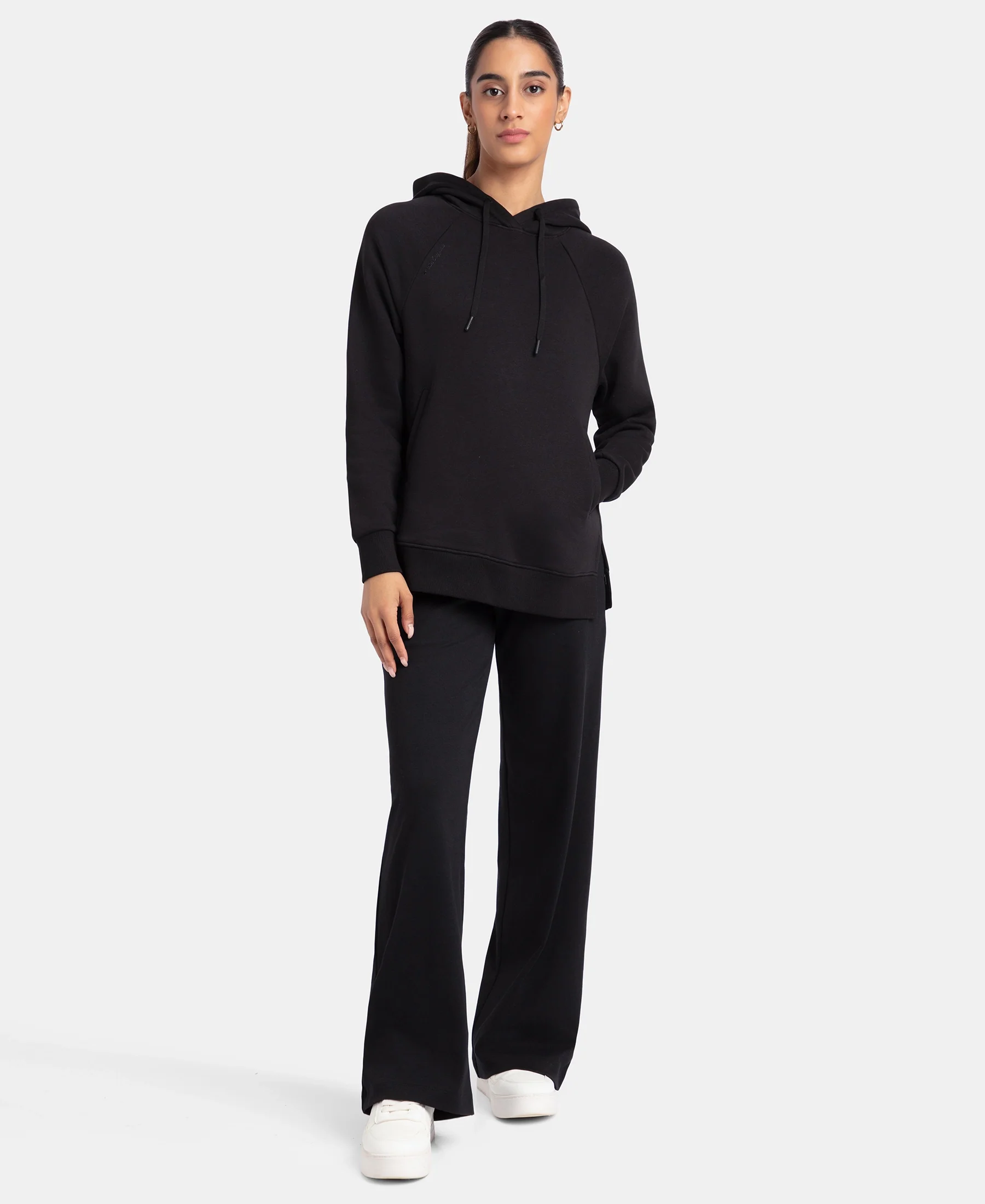 Super Combed Cotton Rich Fleece Fabric Raglan Sleeve Hoodie Sweatshirt - Black - Image 4