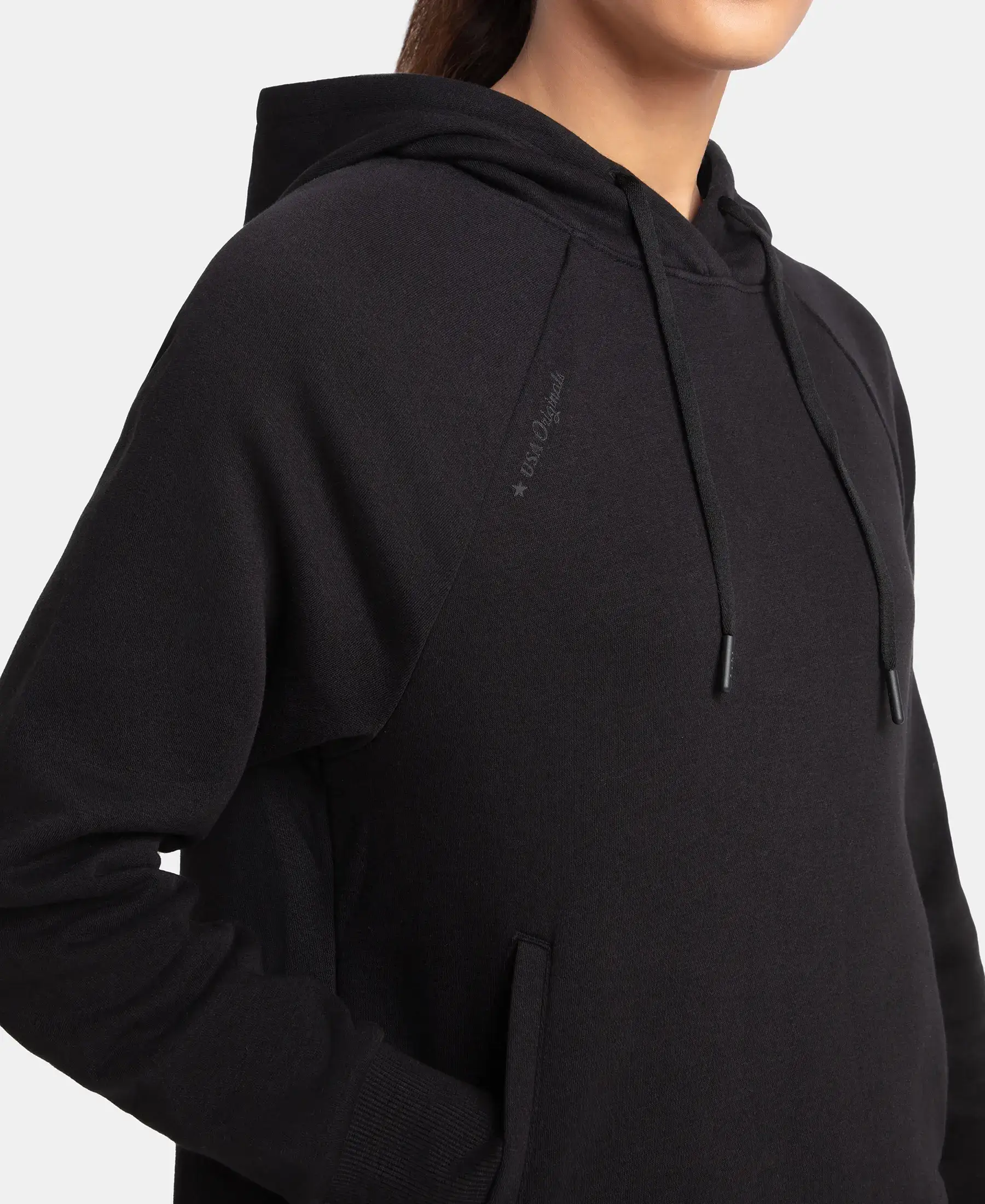 Super Combed Cotton Rich Fleece Fabric Raglan Sleeve Hoodie Sweatshirt - Black - Image 6