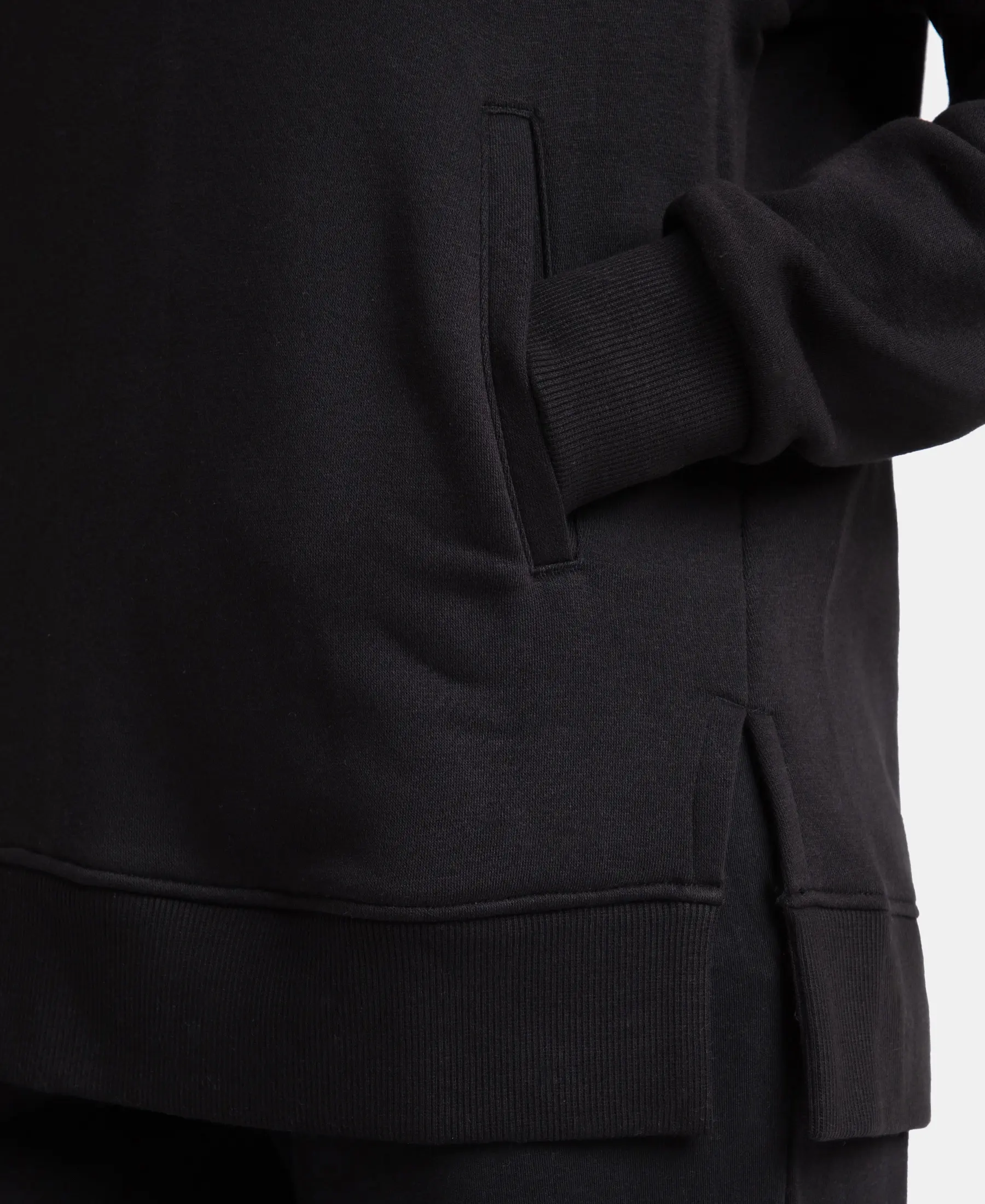 Super Combed Cotton Rich Fleece Fabric Raglan Sleeve Hoodie Sweatshirt - Black - Image 7