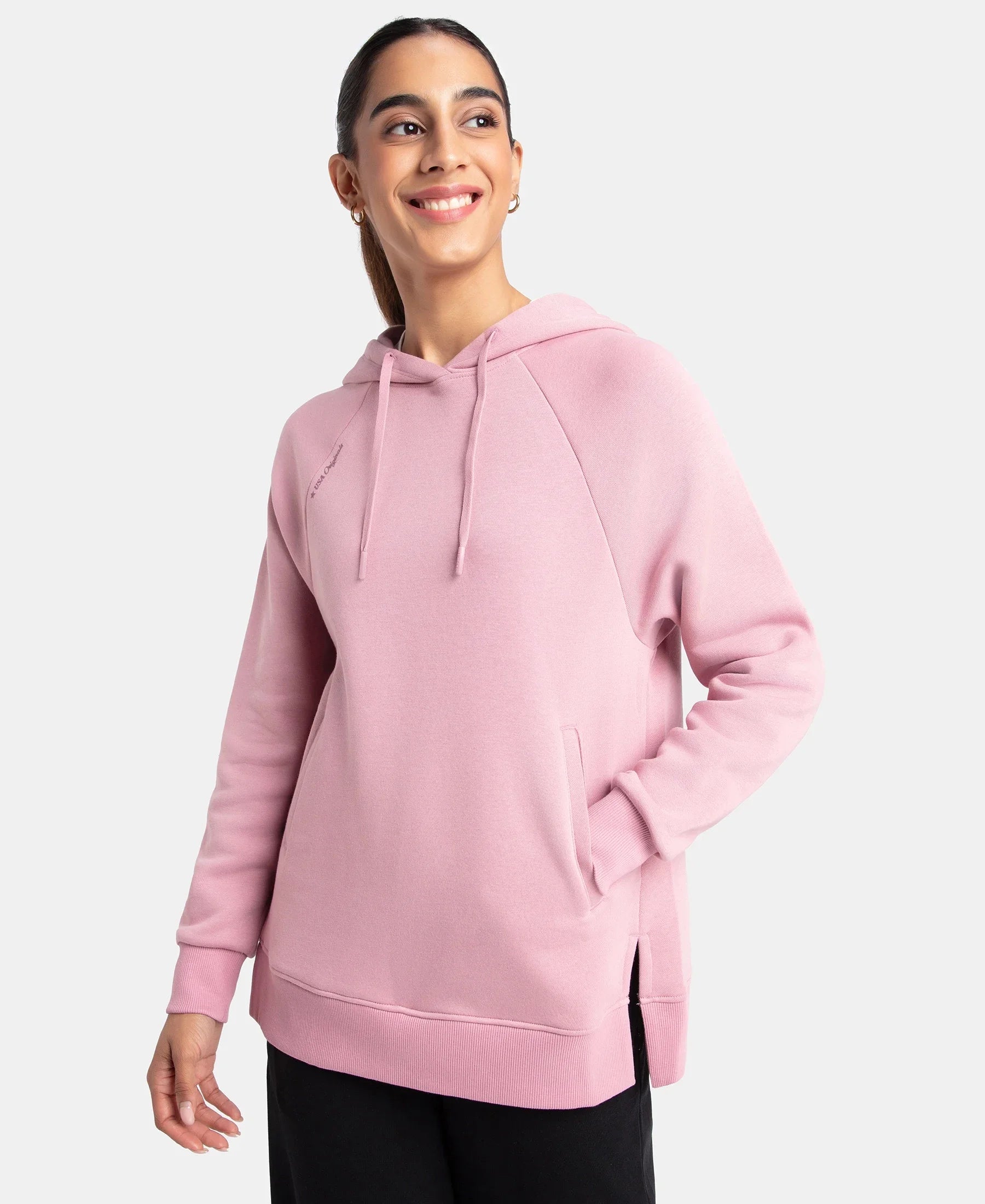 Super Combed Cotton Rich Fleece Fabric Raglan Sleeve Hoodie Sweatshirt - Lilas - Image 5