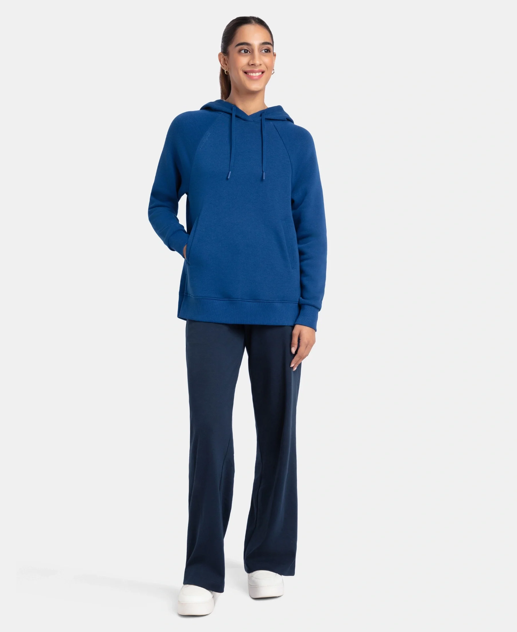 Super Combed Cotton Rich Fleece Fabric Raglan Sleeve Hoodie Sweatshirt - Navy Peony - Image 4