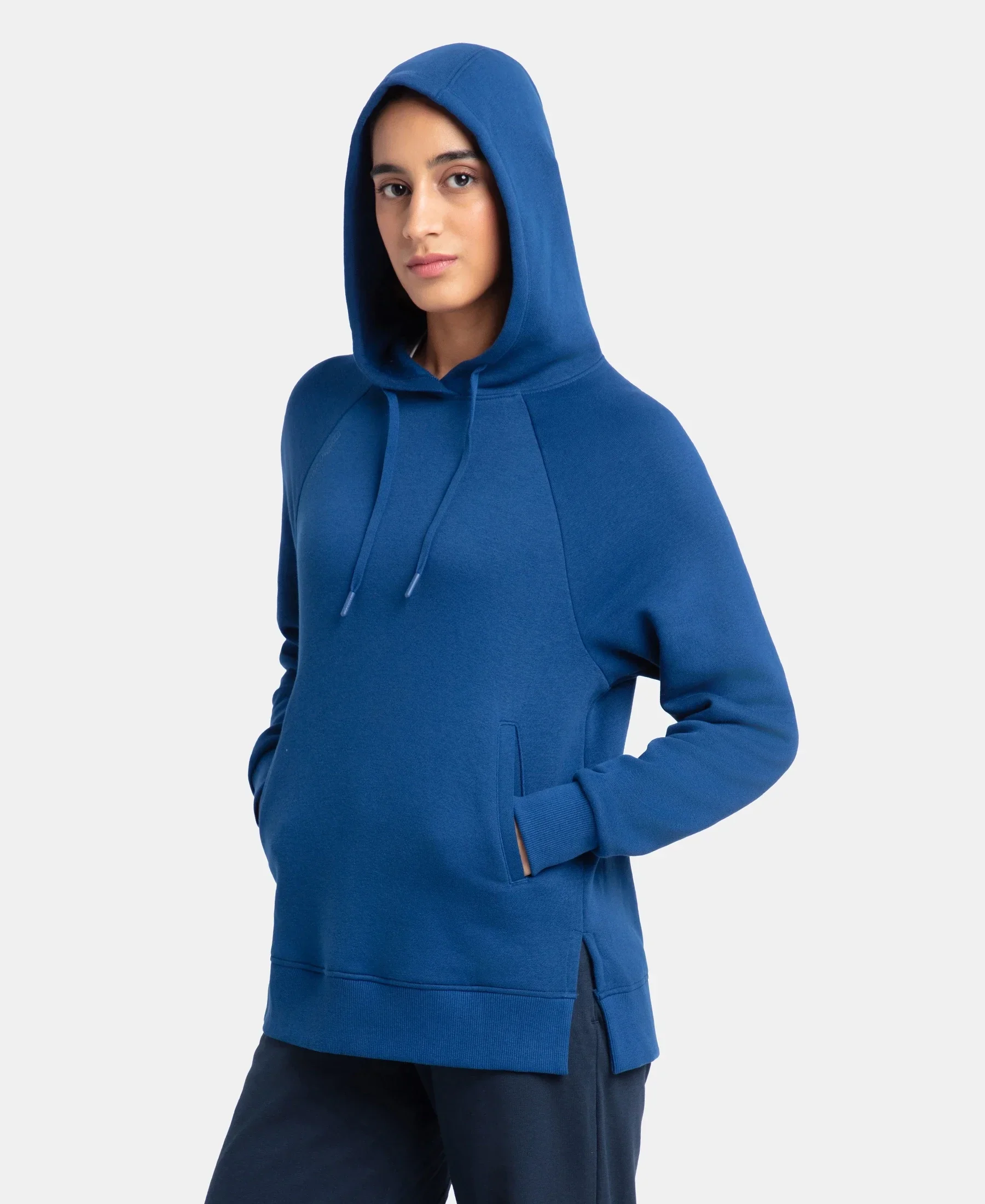 Super Combed Cotton Rich Fleece Fabric Raglan Sleeve Hoodie Sweatshirt - Navy Peony - Image 6