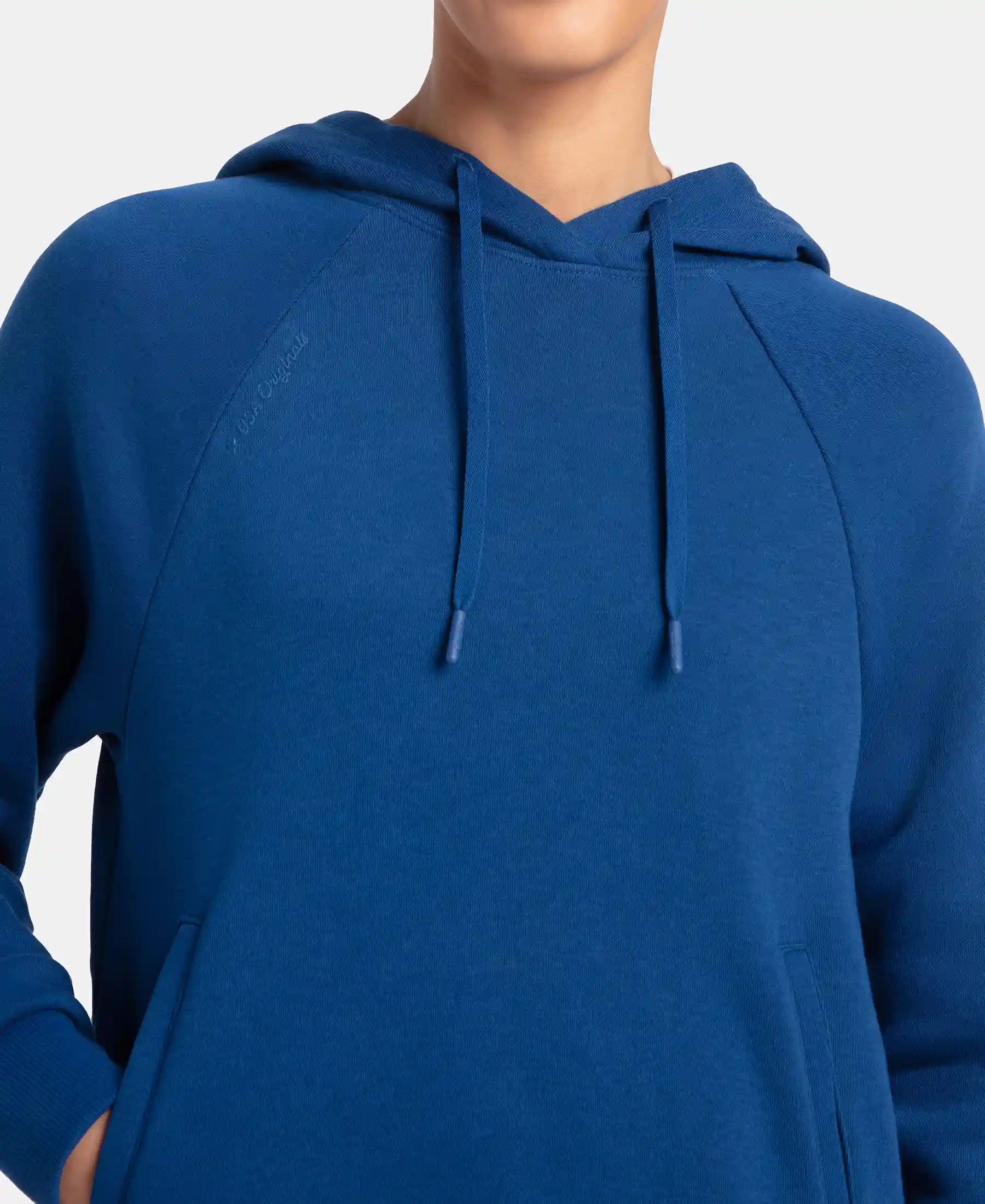Super Combed Cotton Rich Fleece Fabric Raglan Sleeve Hoodie Sweatshirt - Navy Peony - Image 7