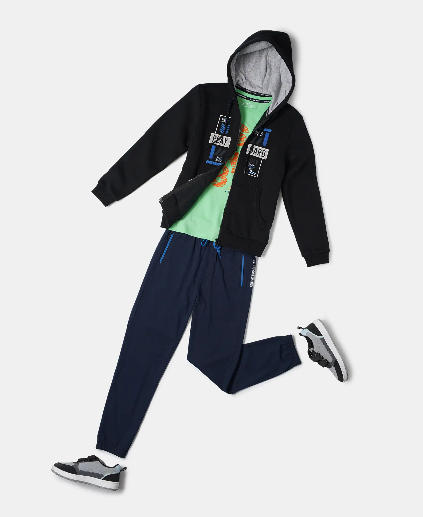 Boy's Super Combed Cotton Rich Fleece Fabric Graphic Printed Hoodie Jacket - Black - Image 5