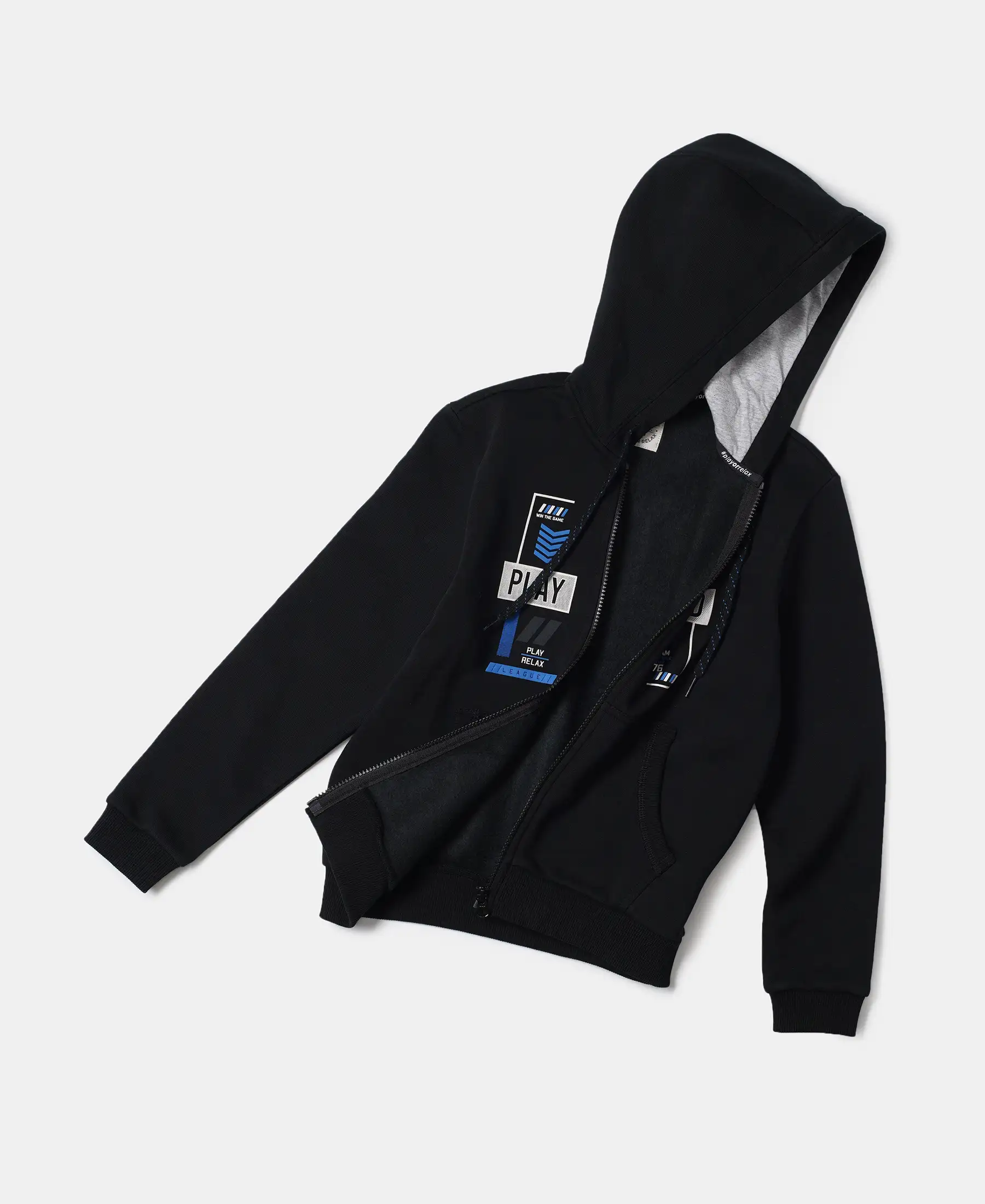 Boy's Super Combed Cotton Rich Fleece Fabric Graphic Printed Hoodie Jacket - Black - Image 6