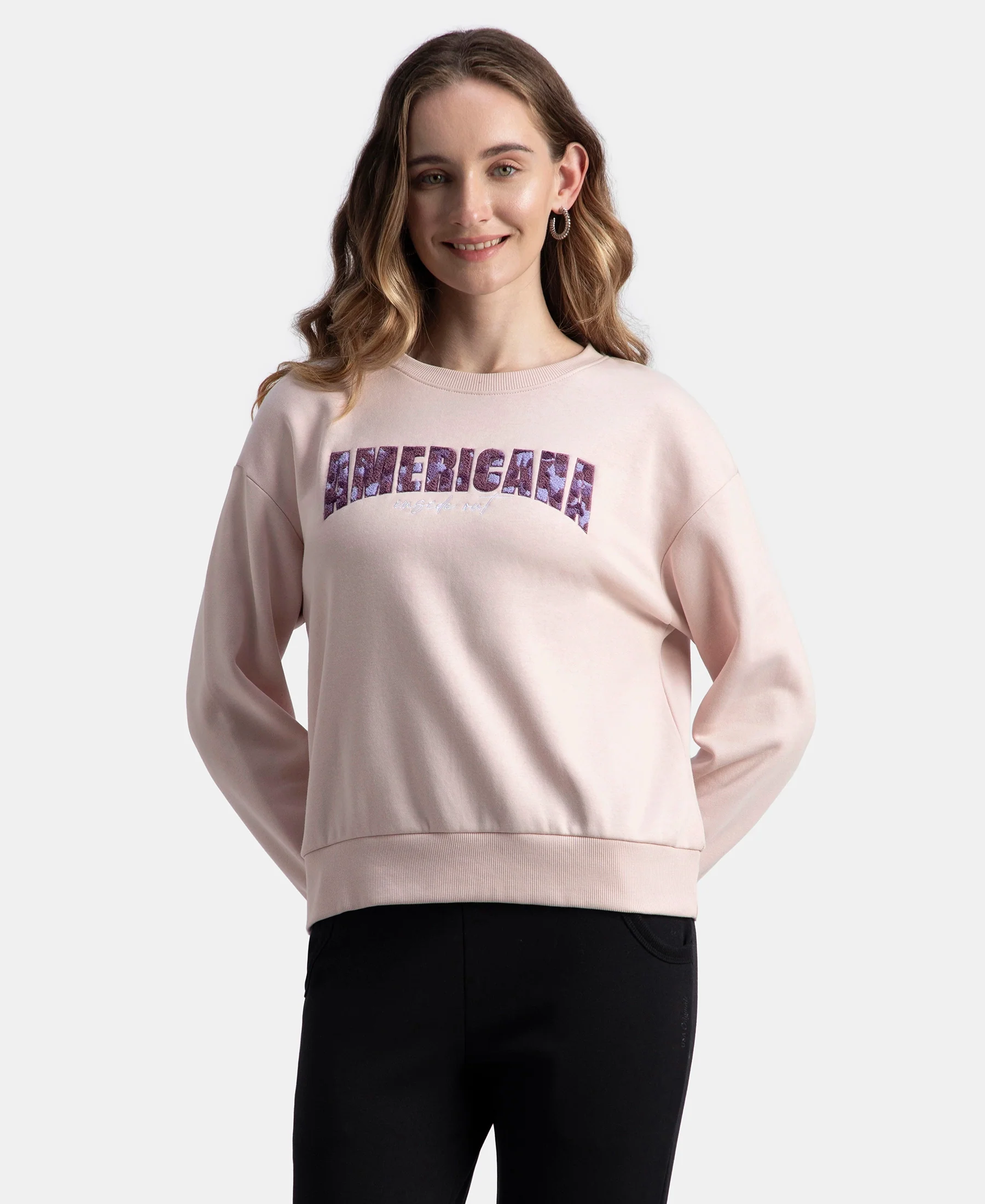 Super Combed Cotton Rich Fleece Fabric Oversized Printed Sweatshirt with StayWarm Tech - Hushed Violet
