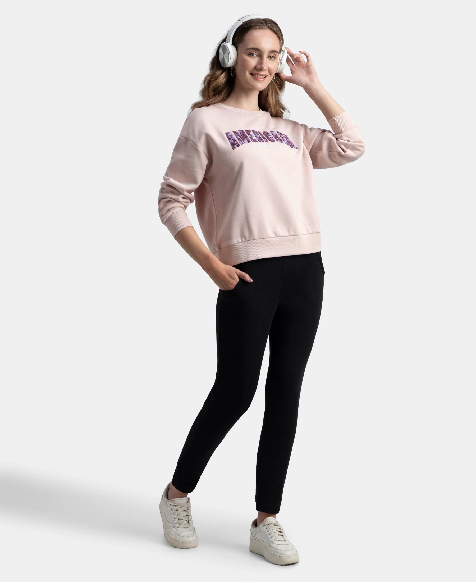 Super Combed Cotton Rich Fleece Fabric Oversized Printed Sweatshirt with StayWarm Tech - Hushed Violet - Image 6
