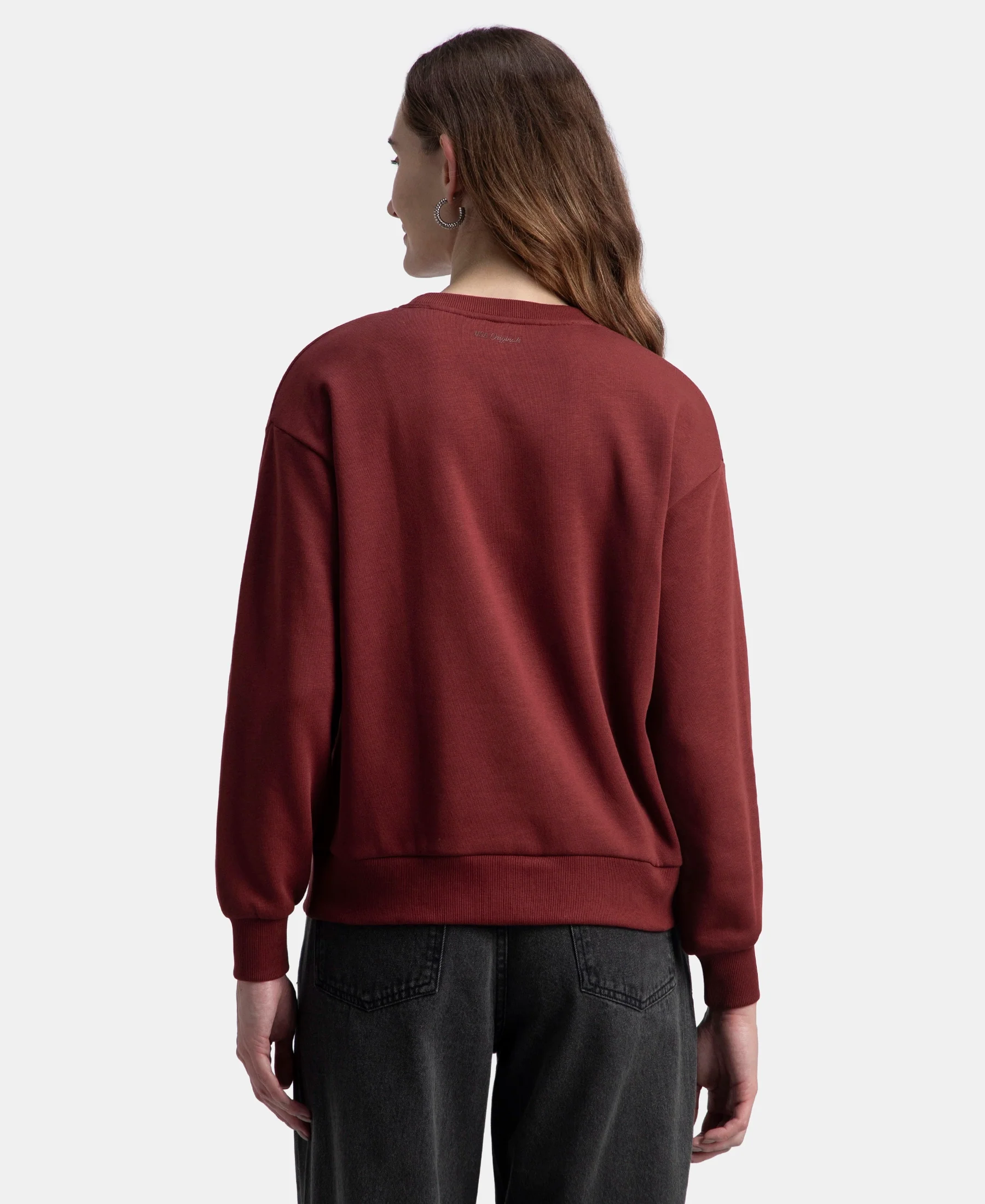 Super Combed Cotton Rich Fleece Fabric Oversized Printed Sweatshirt with StayWarm Tech - Pomegranate - Image 3