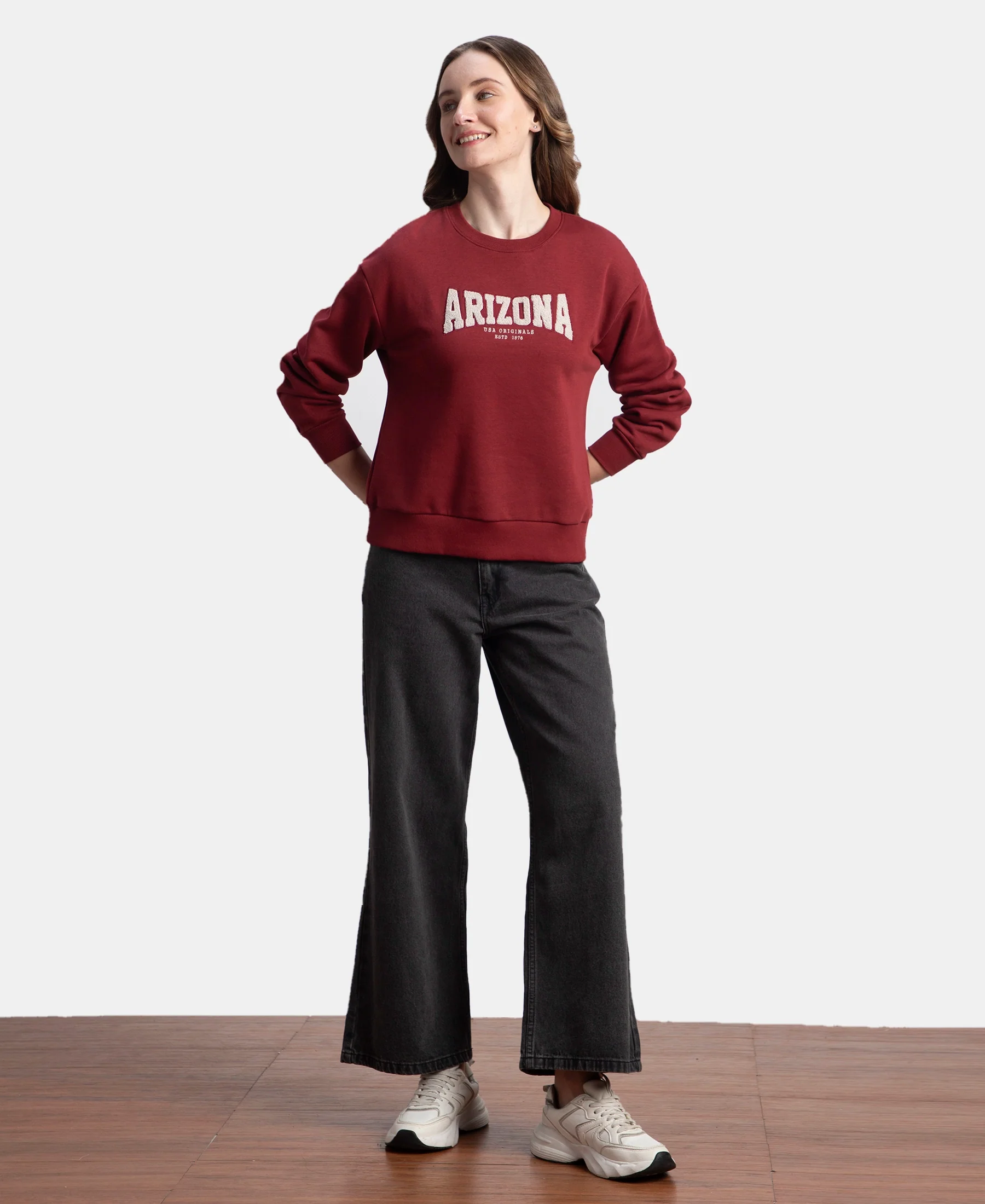 Super Combed Cotton Rich Fleece Fabric Oversized Printed Sweatshirt with StayWarm Tech - Pomegranate - Image 4
